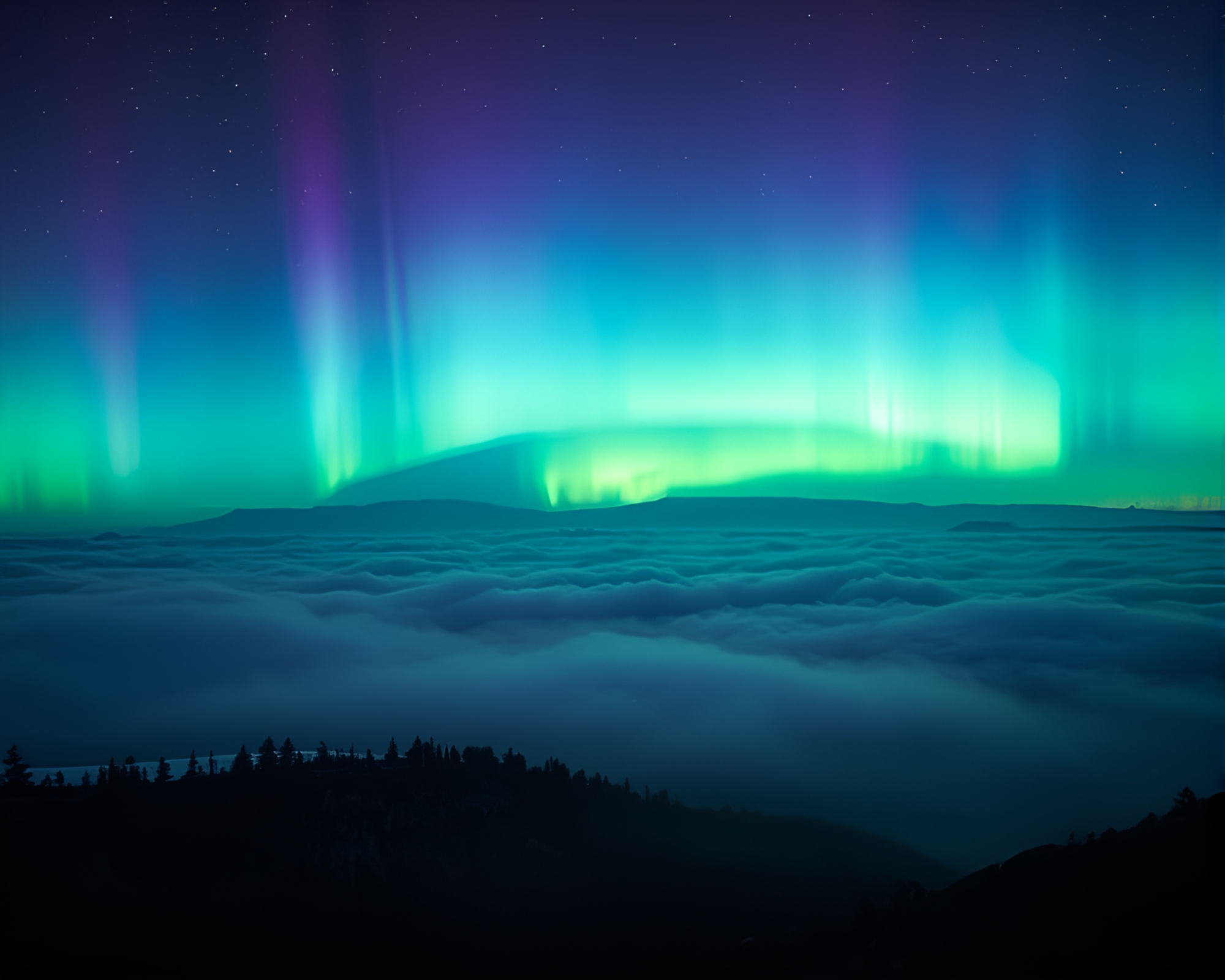 Enigmatic Satellite in Aurora Hues Drifting Through Fog – free AI stock image
