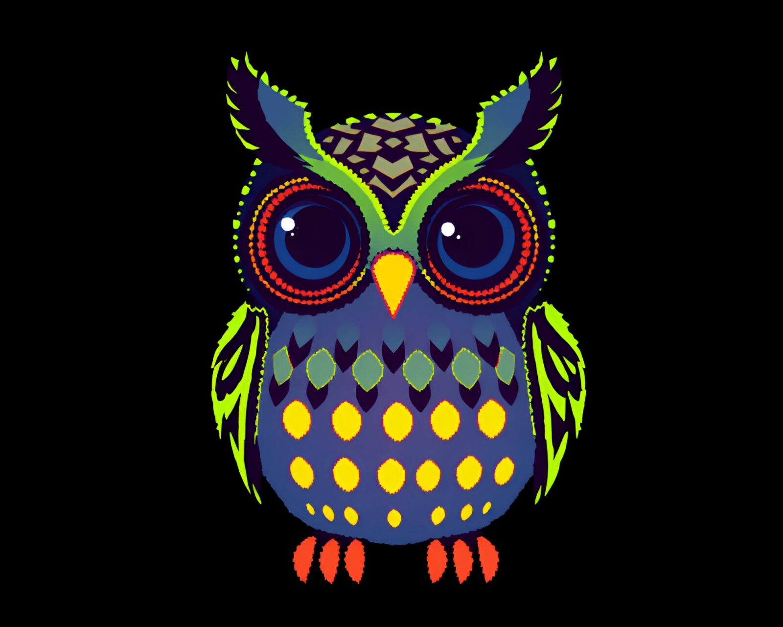 Ultraviolet owl pattern glowing with pixelated pixel art