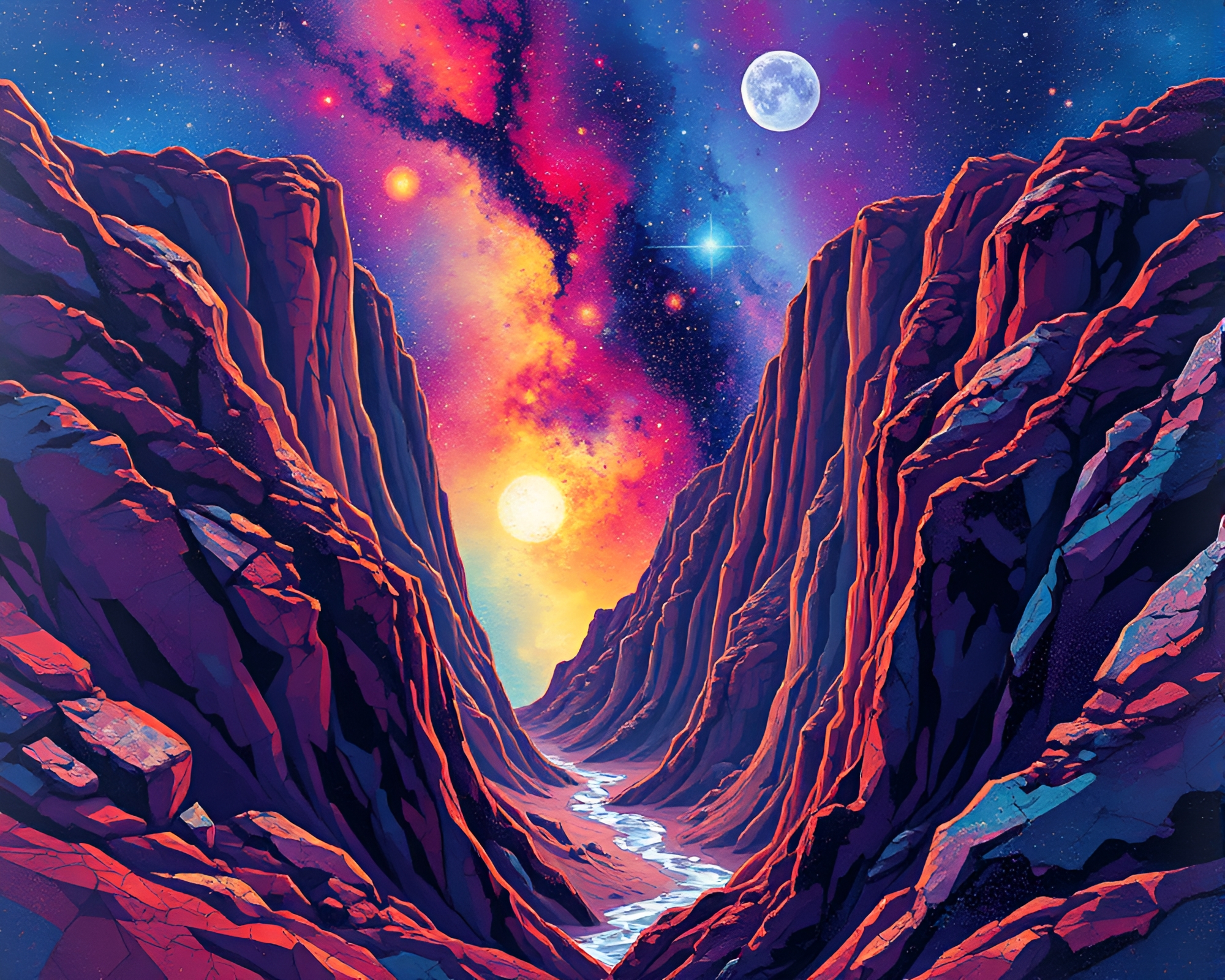 Futuristic Canyon Fragmented Mosaic in Galaxy Colors – free AI stock image