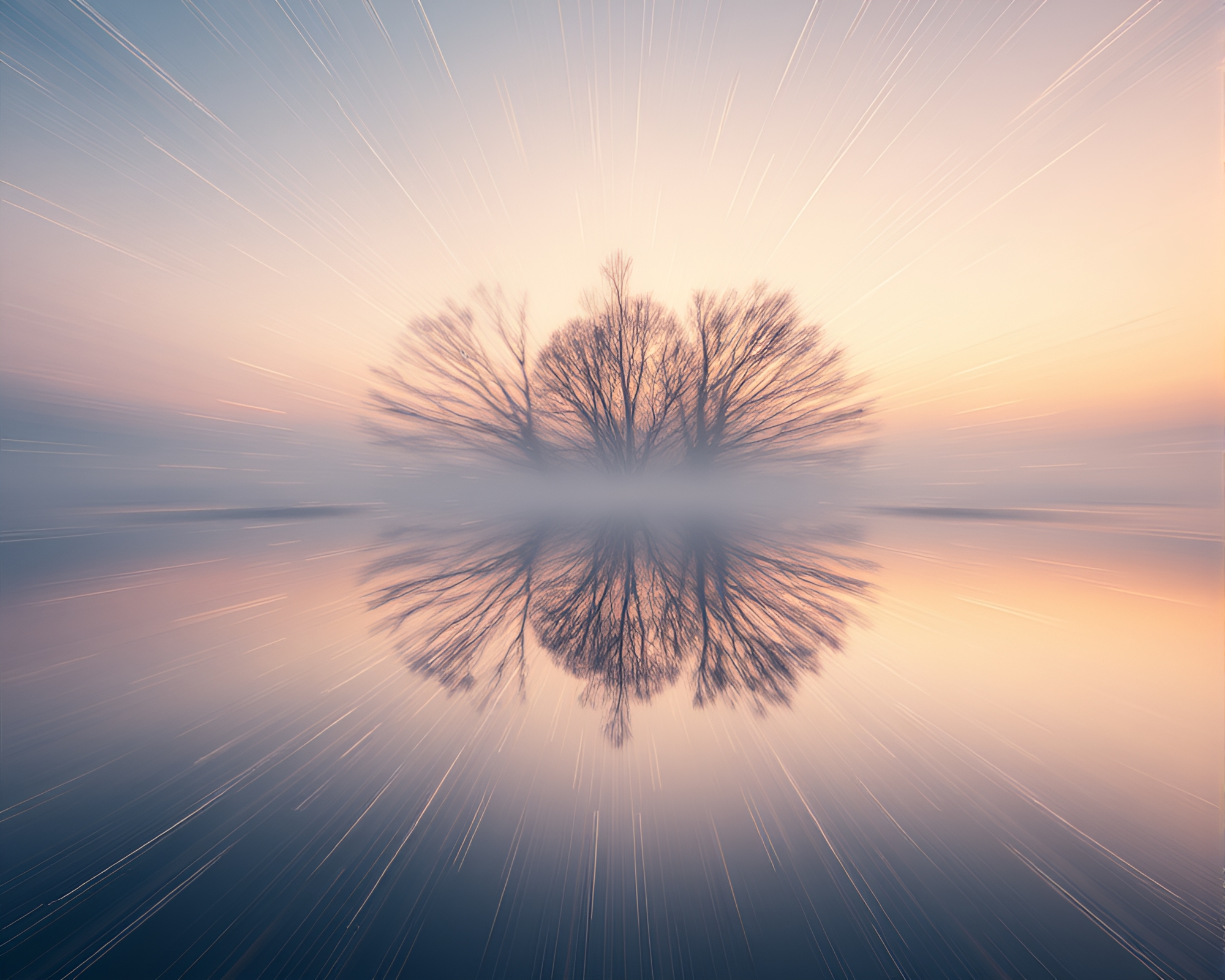Quantum Fluctuations Mirror Symposium at Dawn Mist – free AI stock image