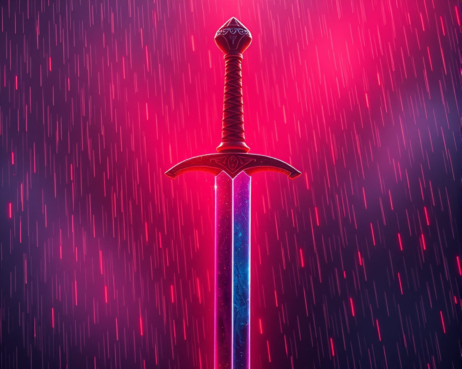 Riveting neon-lit sword fight in graphic novel style
