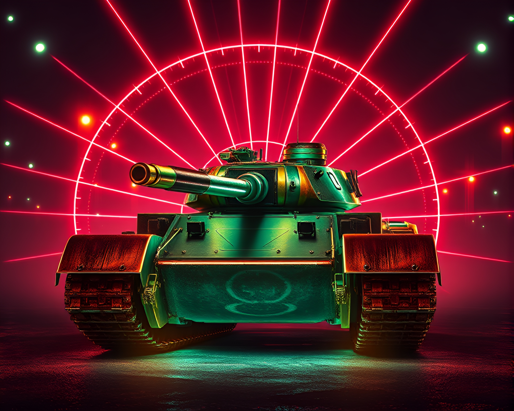 Neon-Lit Armored Tank with Radial Symmetry – free AI stock image