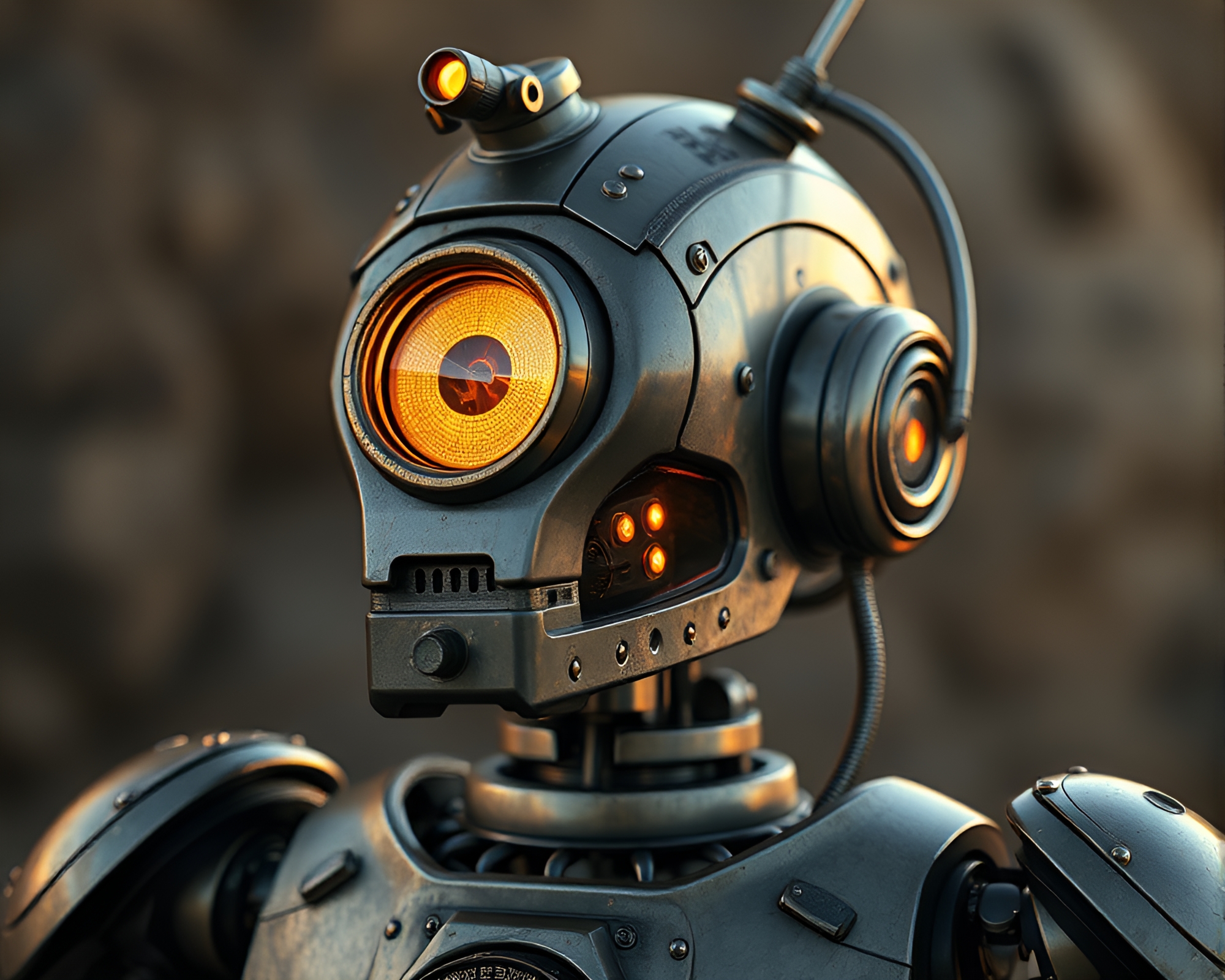 Steampunk Robot in Muted Earth Tones with Gold Foil Highlights – free AI stock image
