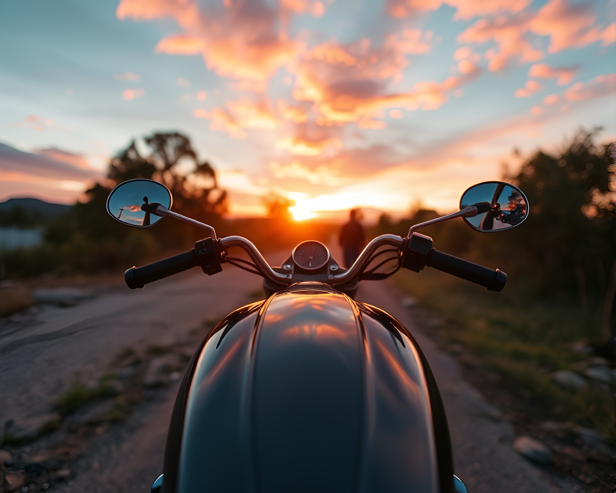 3D Motorcycle in Warm Sunset Composition – free AI stock image