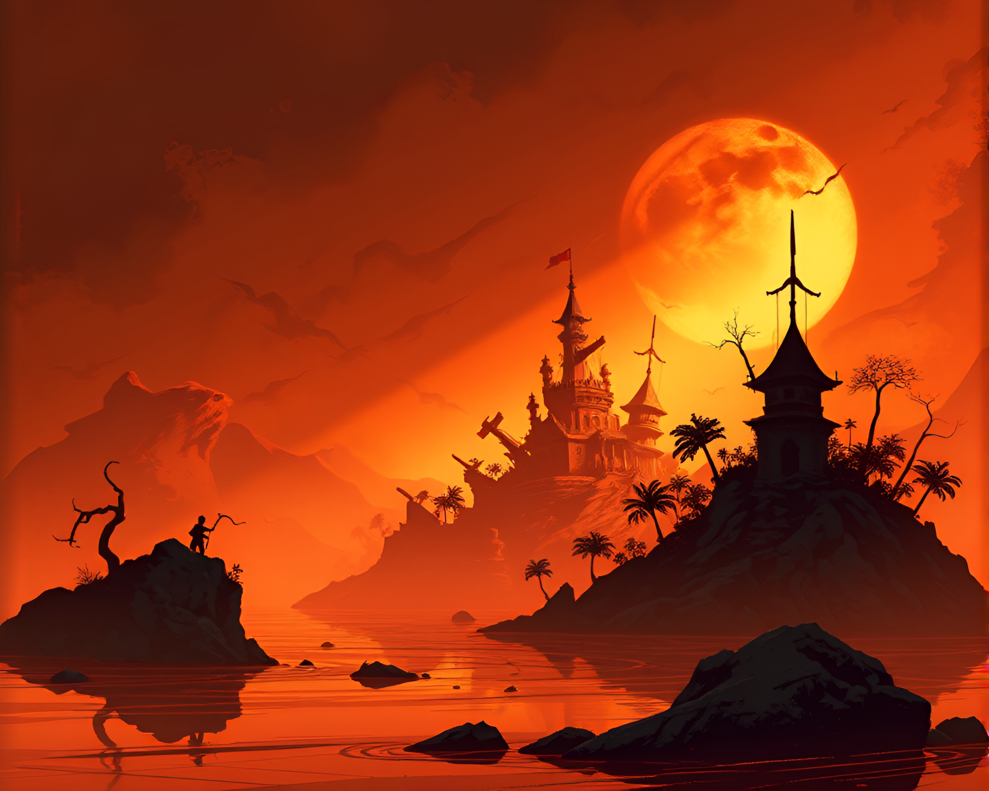Mystical Island of Shadows and Light – free AI stock image