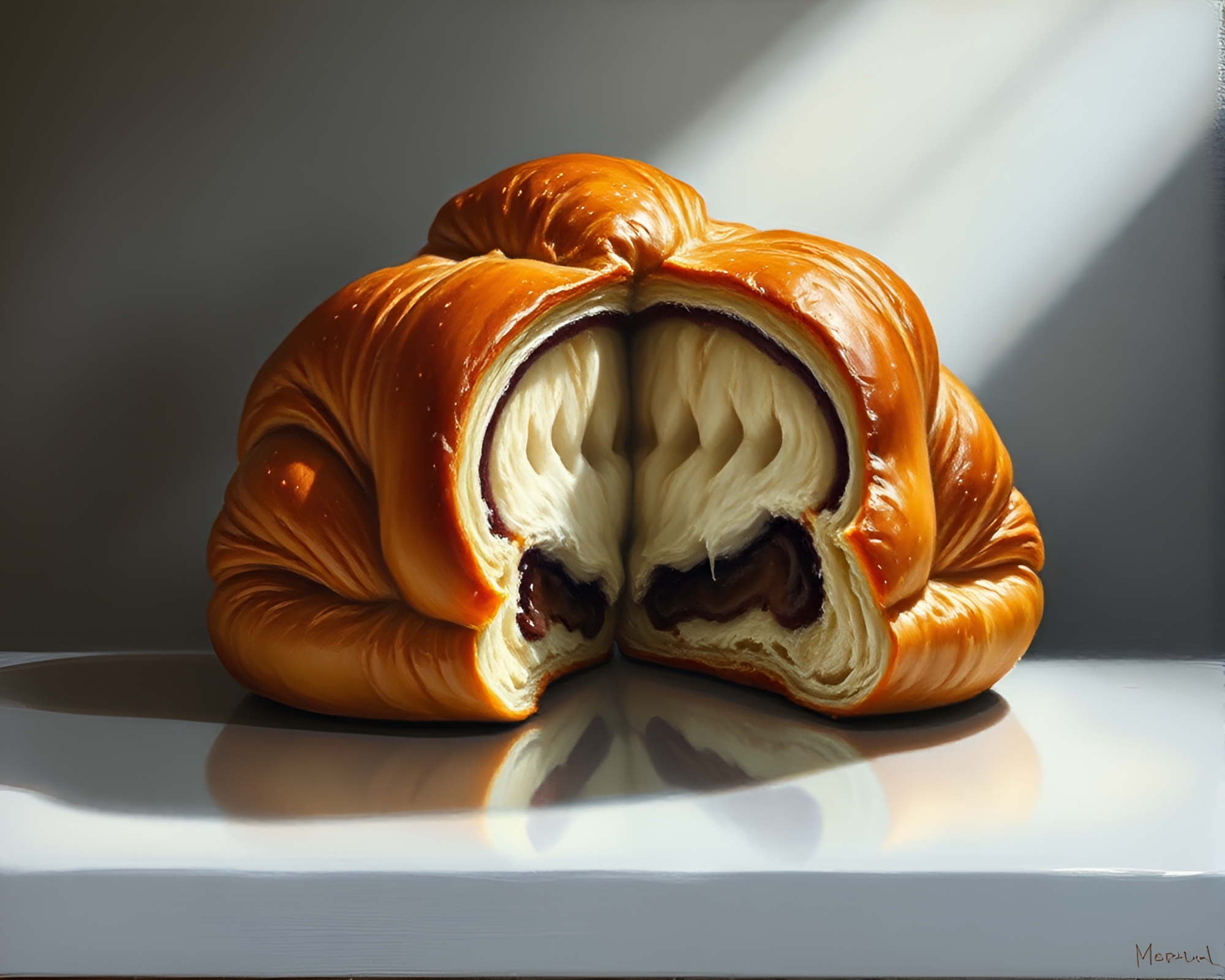 Croissant Mirror Symmetry in Low-Key Oil Painting – free AI stock image