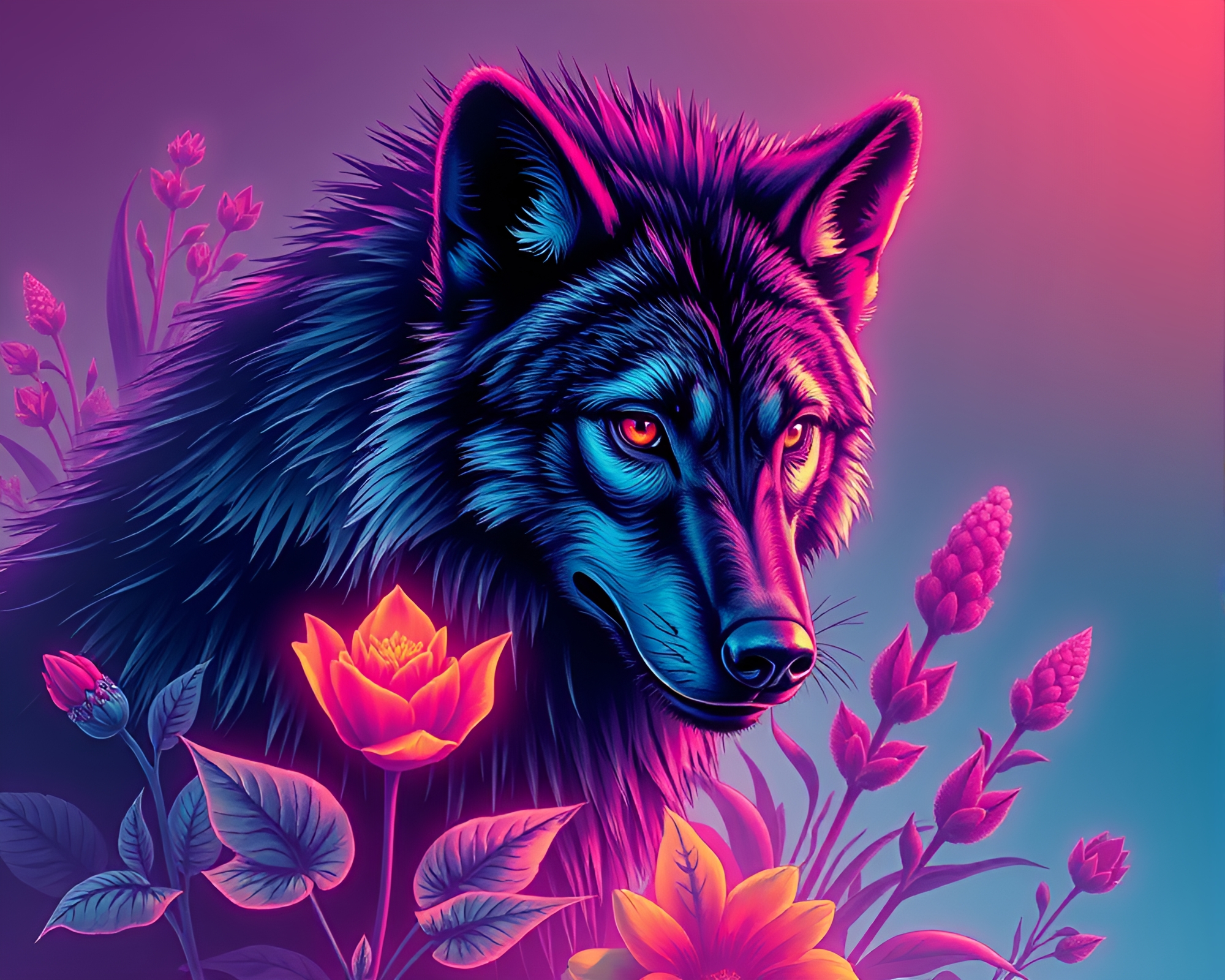 Neon Botanical Werewolf Studio Composition – free AI stock image
