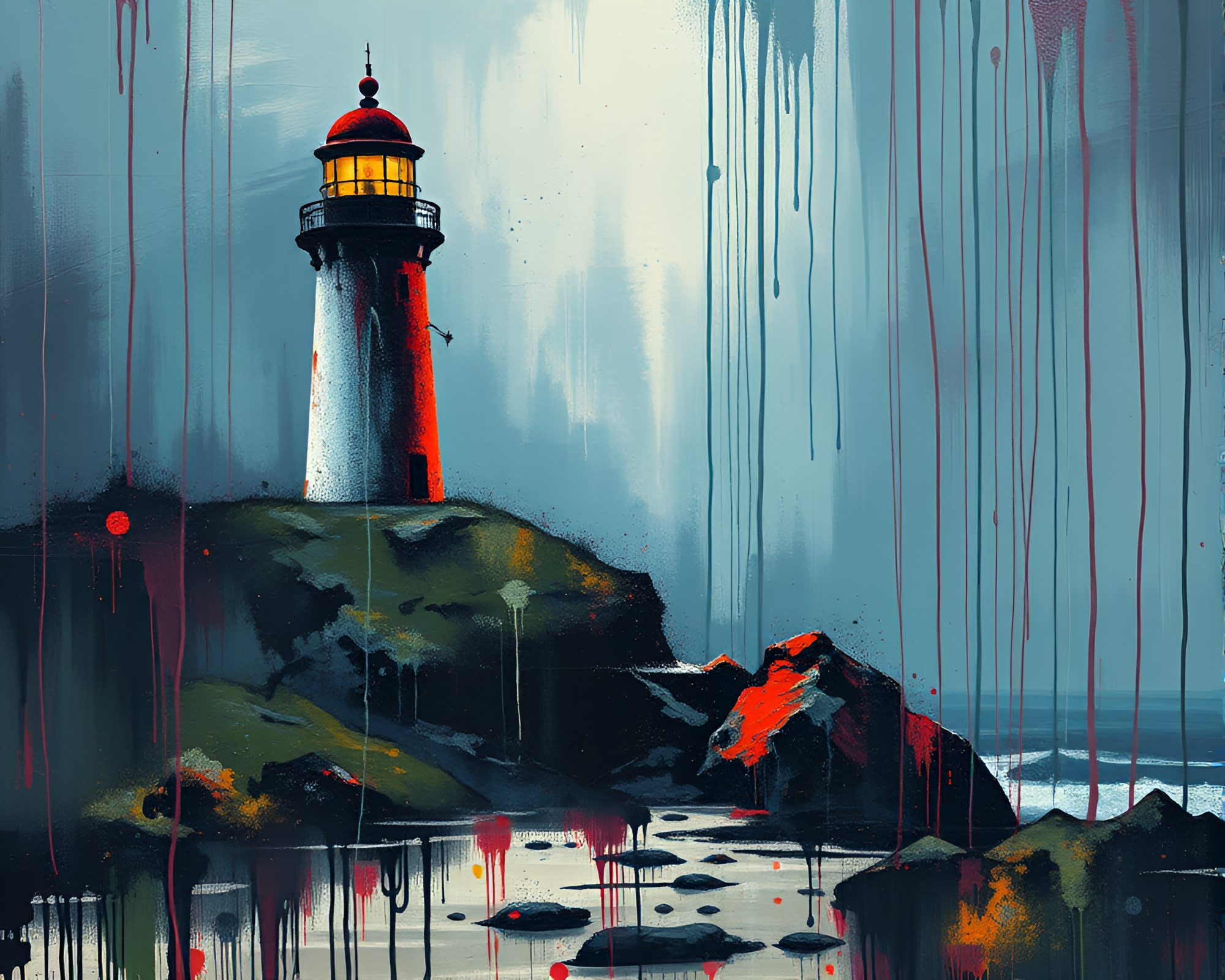 Cubist Lighthouse With Necromantic Shadows – free AI stock image