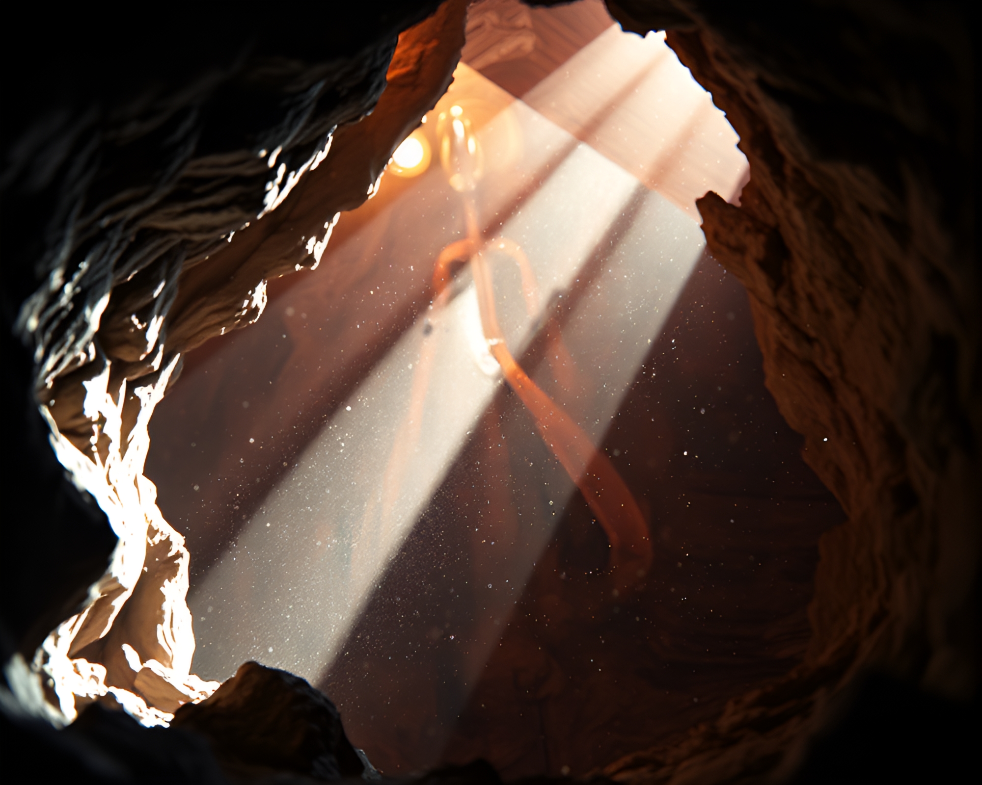 Split Focus Cave Painting Illuminated by Dust Motes – free AI stock image