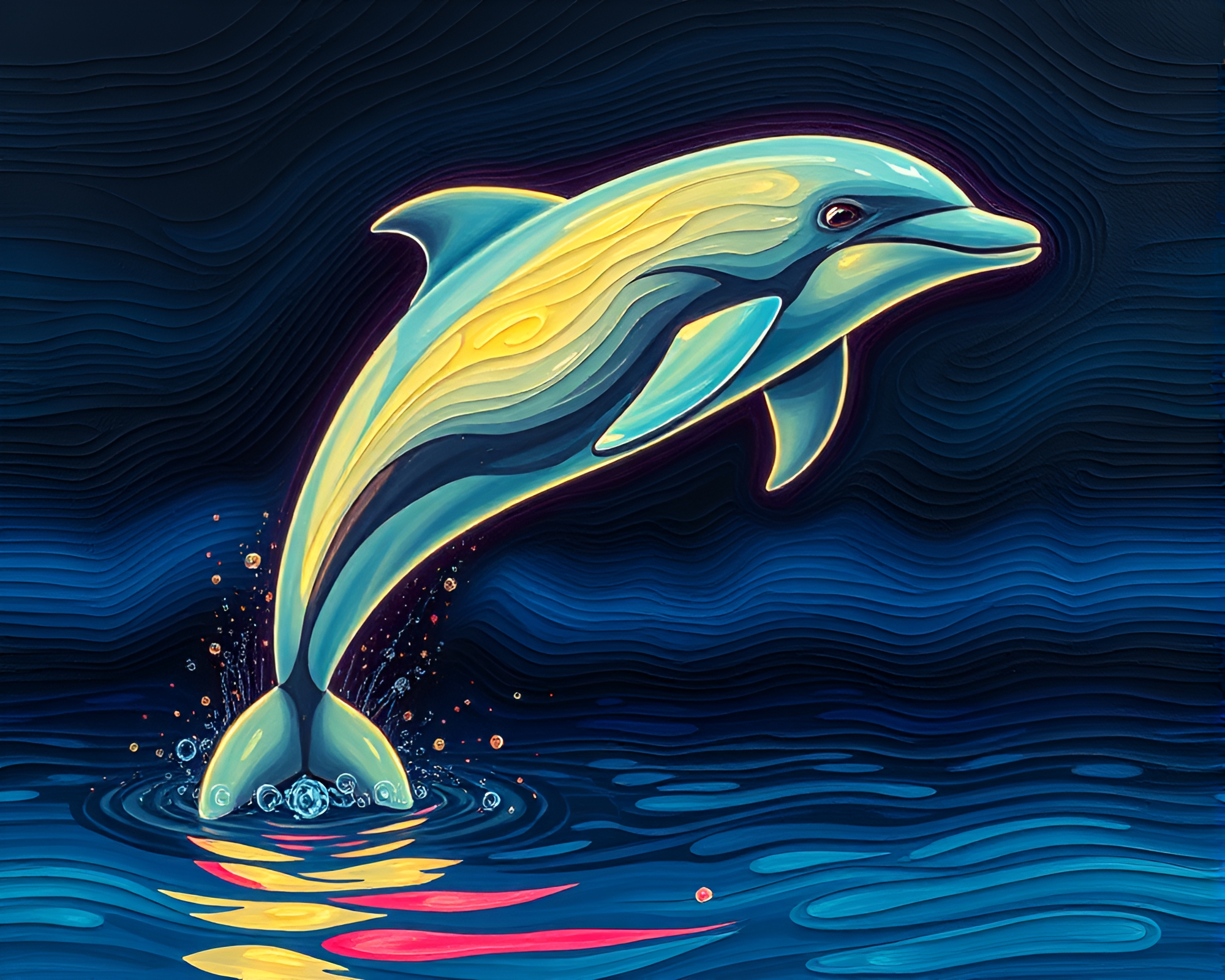 Bioluminescent Anime Amazon Dolphin in Oil Impasto Ridges – free AI stock image
