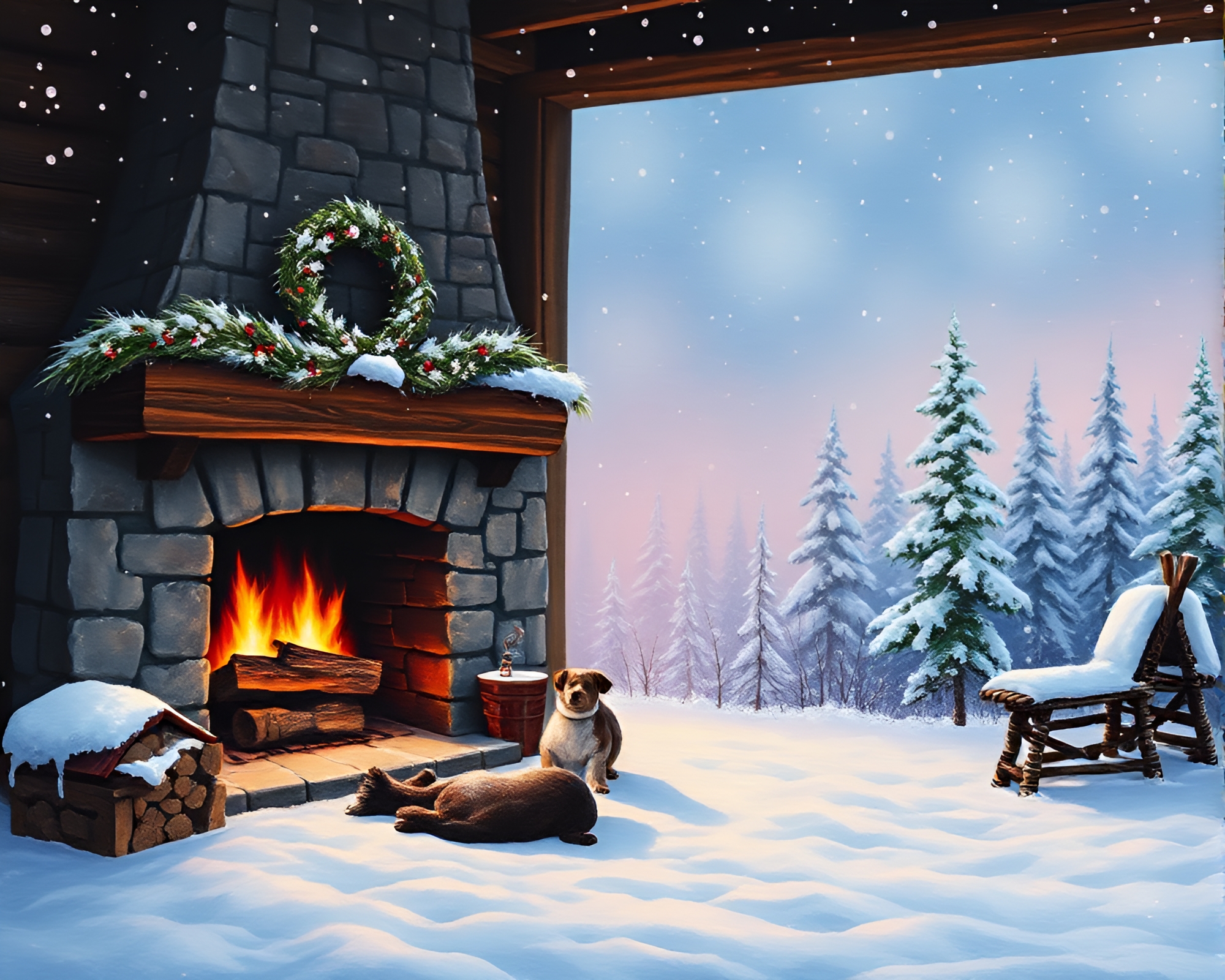 Snowy Fabric Folds by Cozy Fireplace – free AI stock image