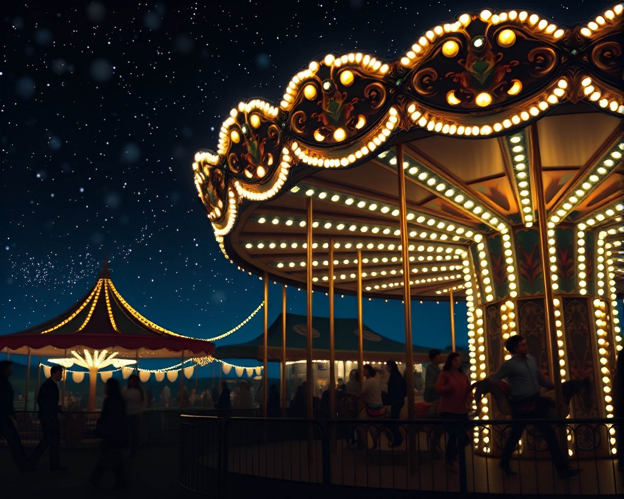 Whimsical Carnival Carousel under Milky Way Skies – free AI stock image