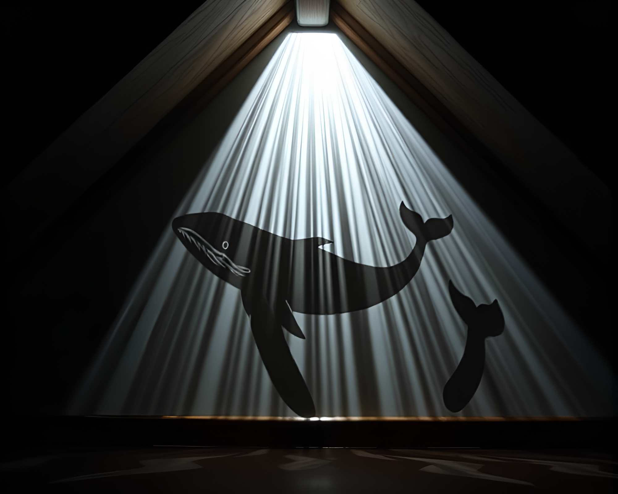 Whale Light Trails in Enigmatic Attic Shadows – free AI stock image