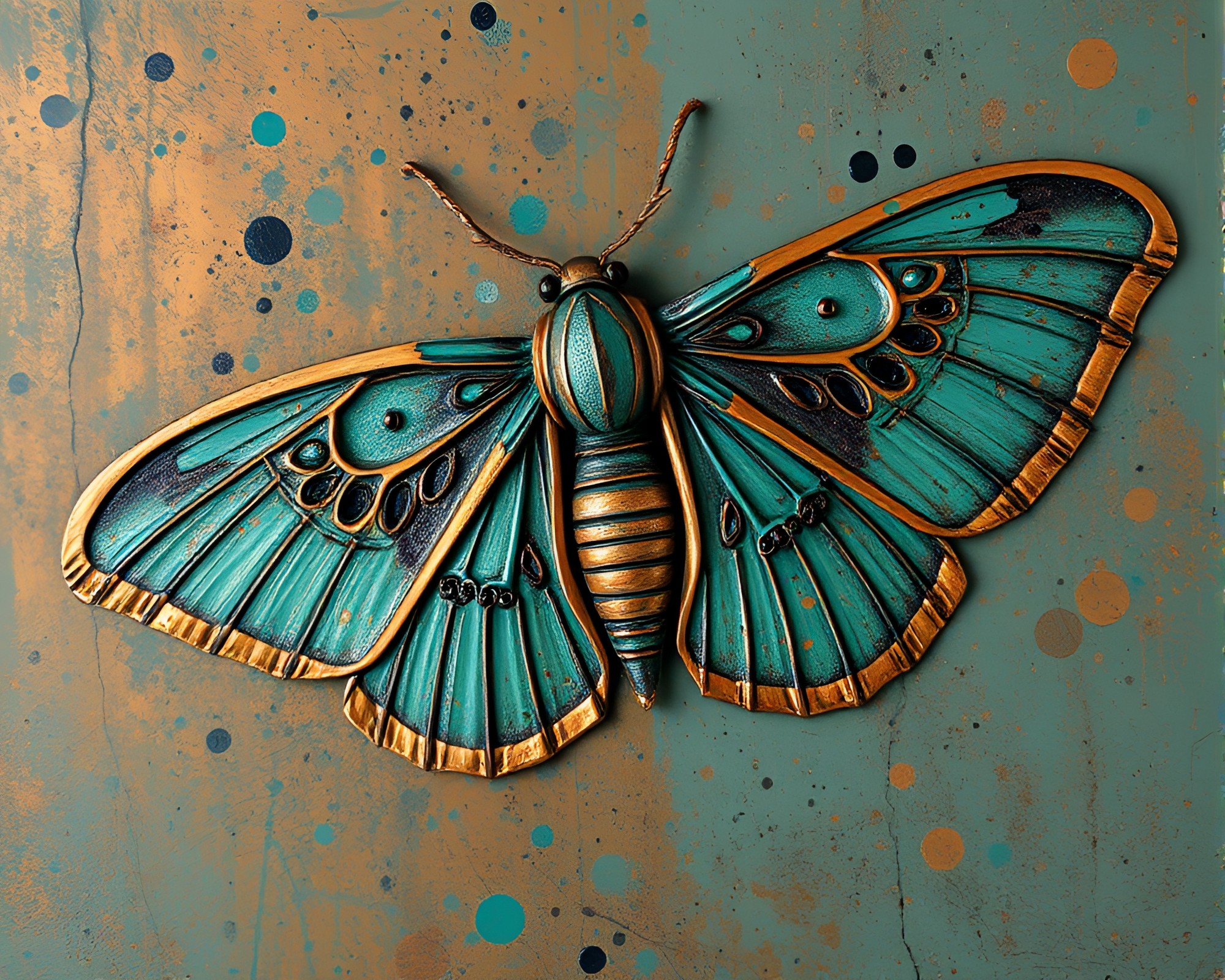 Verdigris Moth in Tri-Tone Splatter – free AI stock image