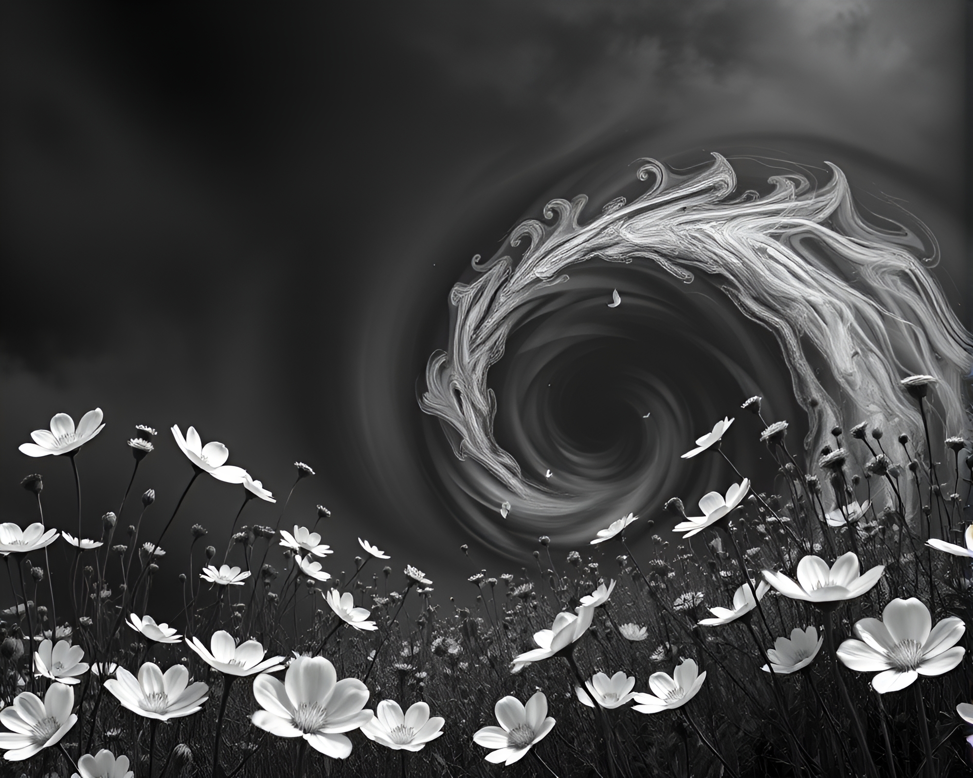 Skeuomorphic Vortex: Gray Meadow Blooms – free AI stock image