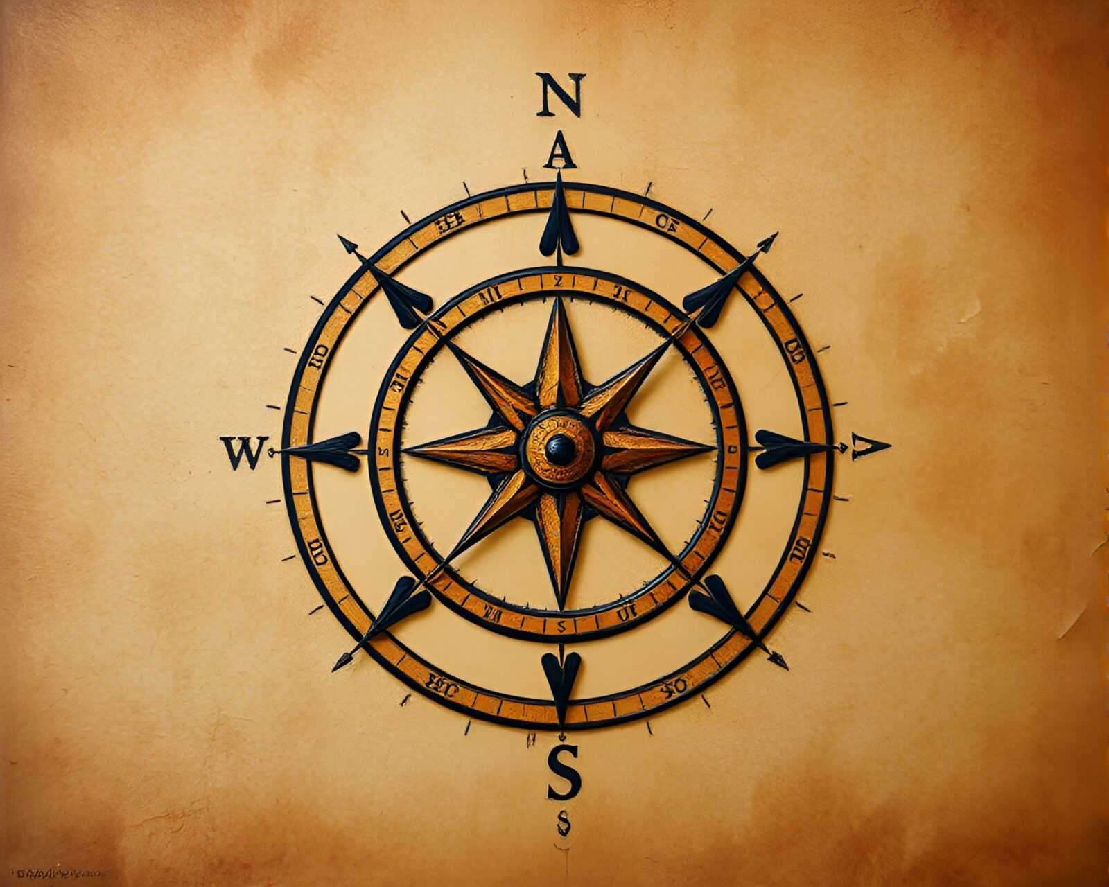 Impasto style painting of ancient compass on textured paper