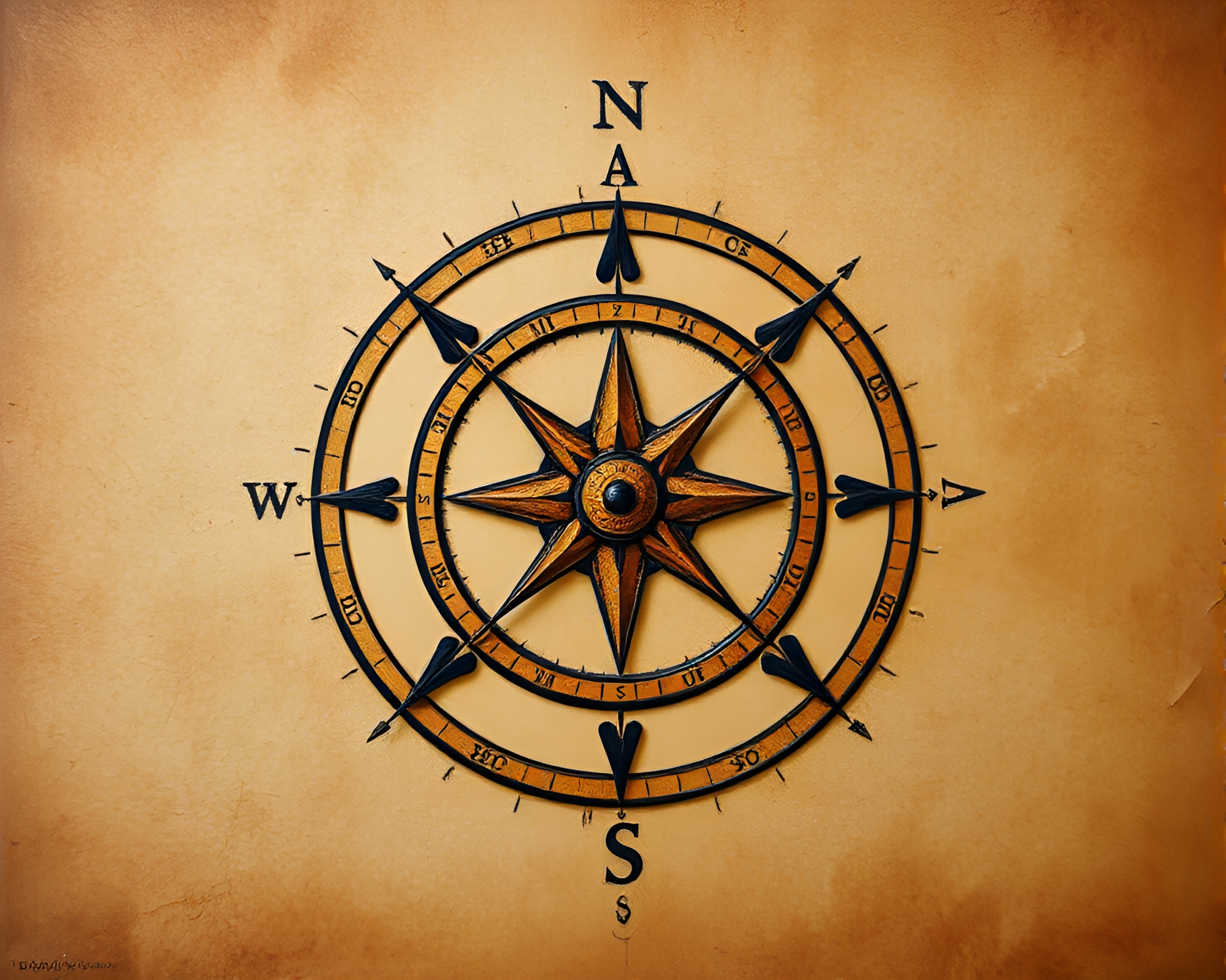 Vintage Compass on Antique Paper Textures in Copper – free AI stock image
