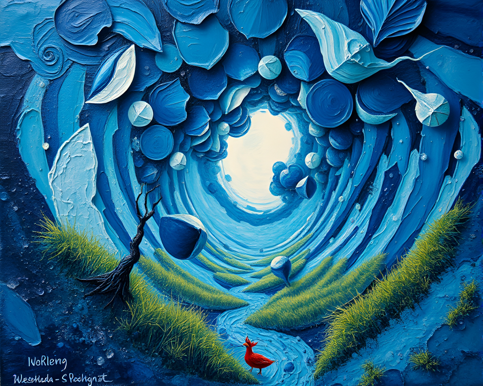 Surreal Dreamscapes: Cobalt Impasto Visions – free AI stock image