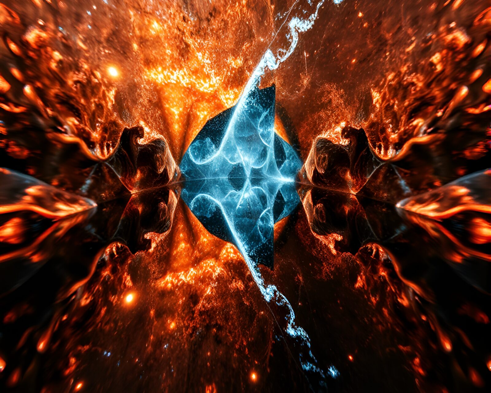 Ethereal banshee mirrored in fractured shards, stereoscopic rendering