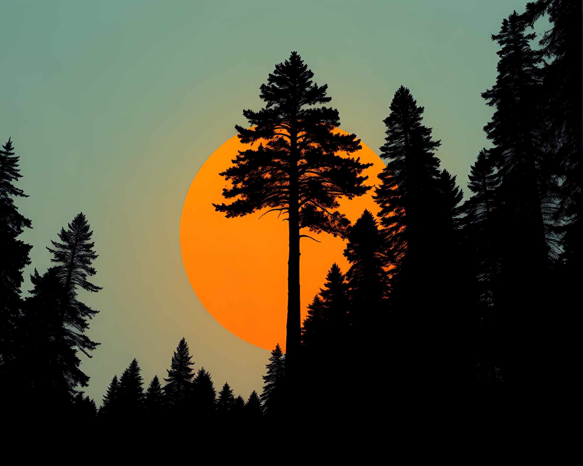 Peaceful Redwood Sunset: Minimalist Asymmetry – free AI stock image