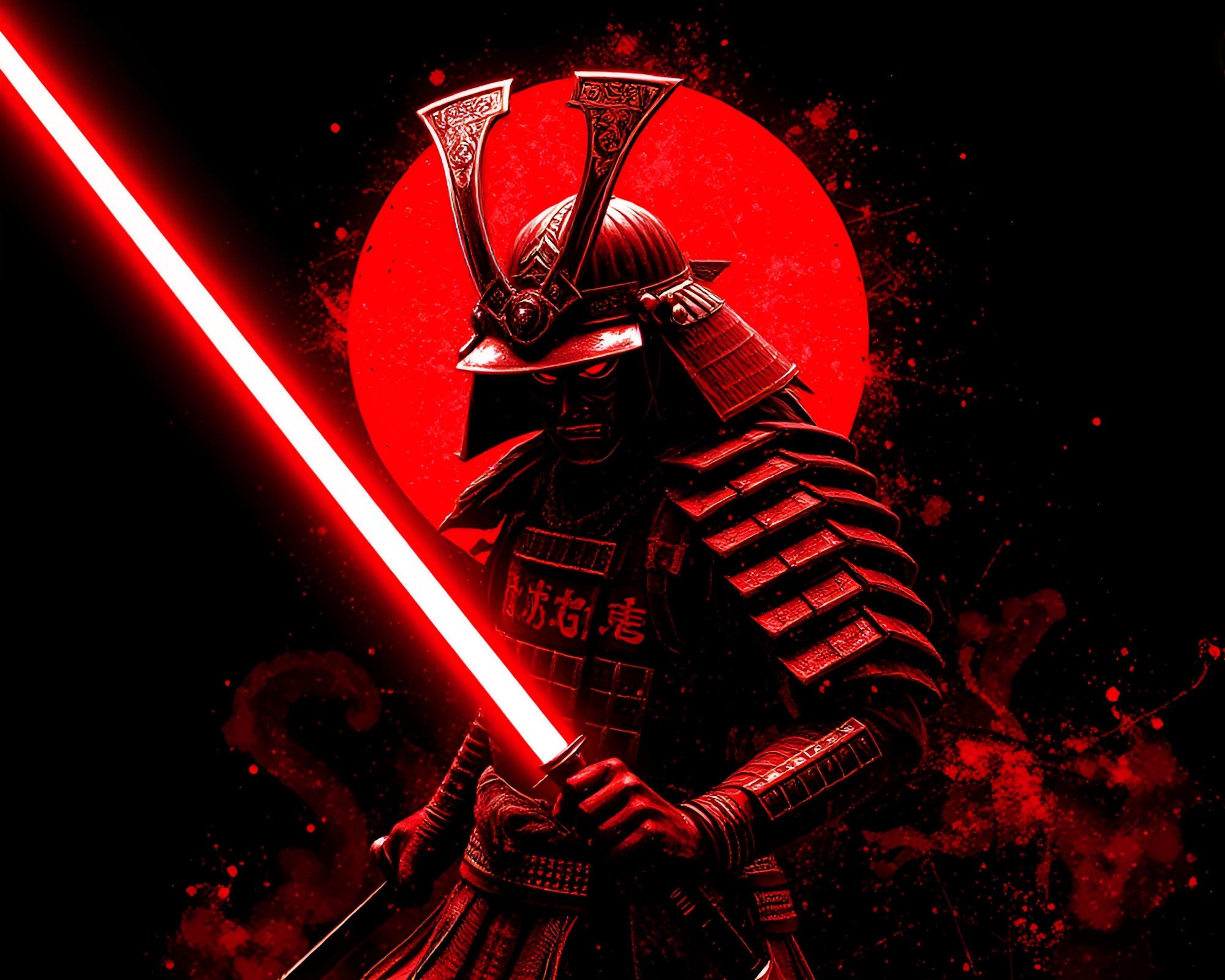 Samurai Warrior Engulfed in Monochrome Red Laser Beams – free AI stock image