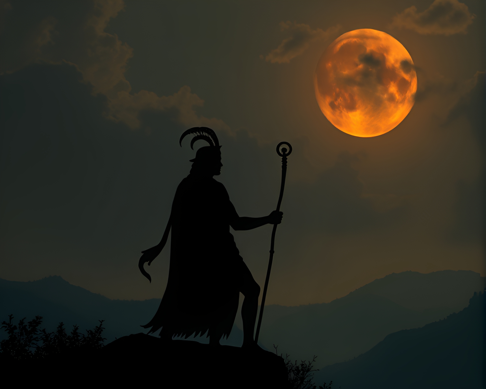Enigmatic Satyr Silhouette in Utopian Backlighting – free AI stock image