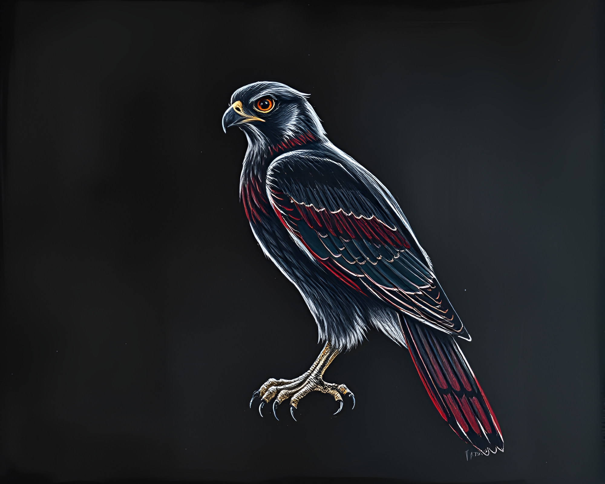 Falcon drawing with CRT flicker texture overlay – free AI stock image
