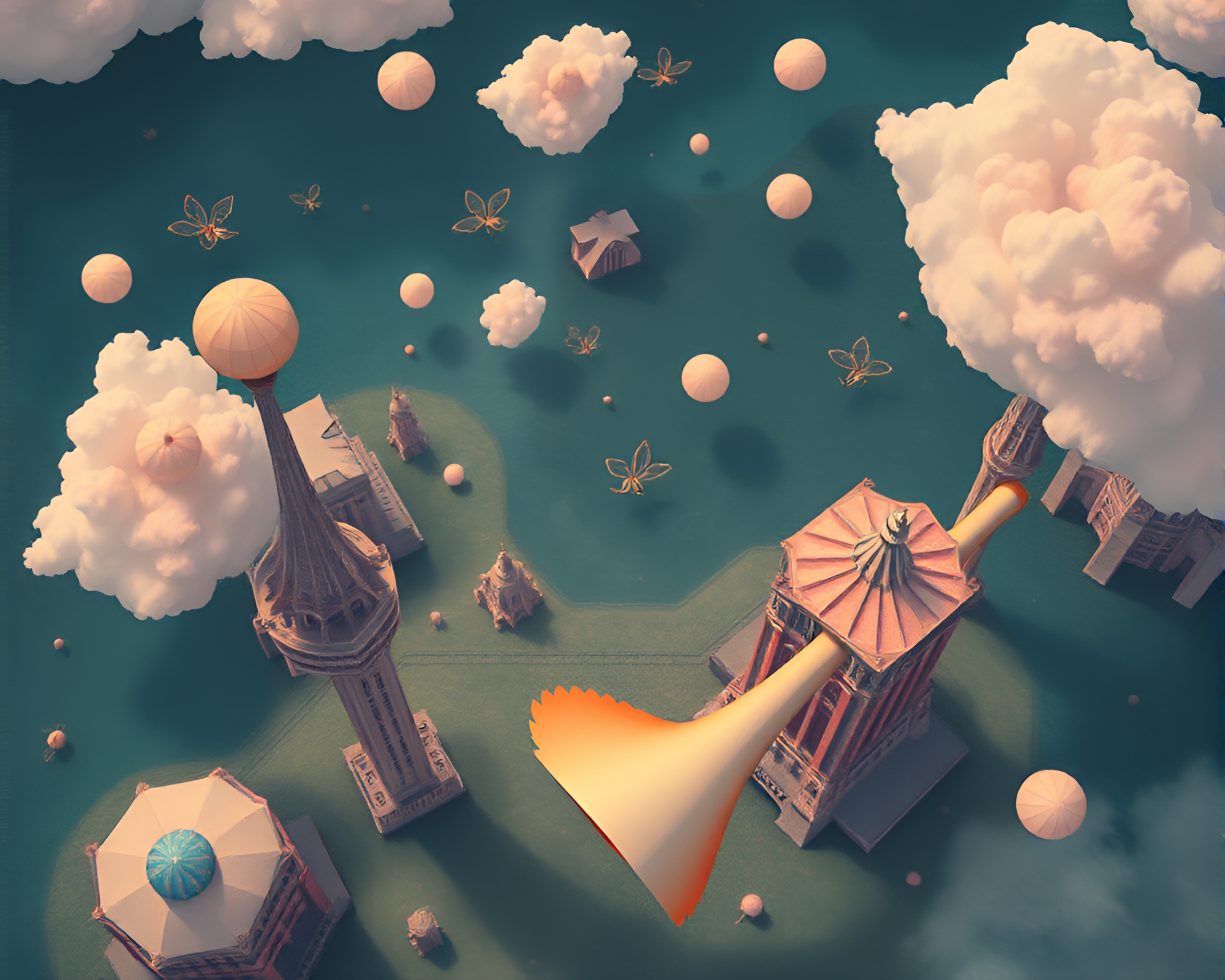 Surrealist Trumpet Serenade from Above – free AI stock image