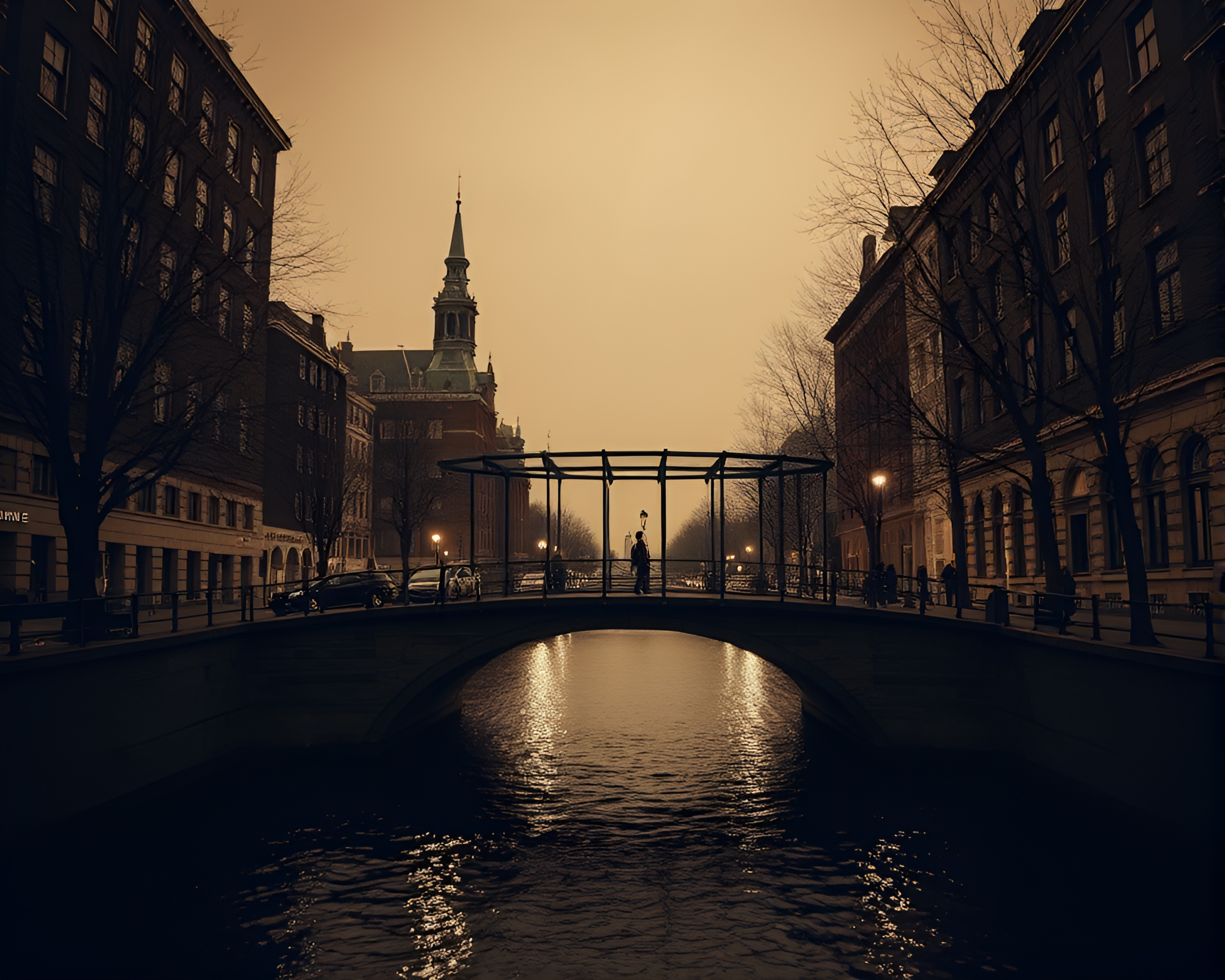 Surreal Glass Bridge in Sepia Tone Dutch Angle Scene – free AI stock image