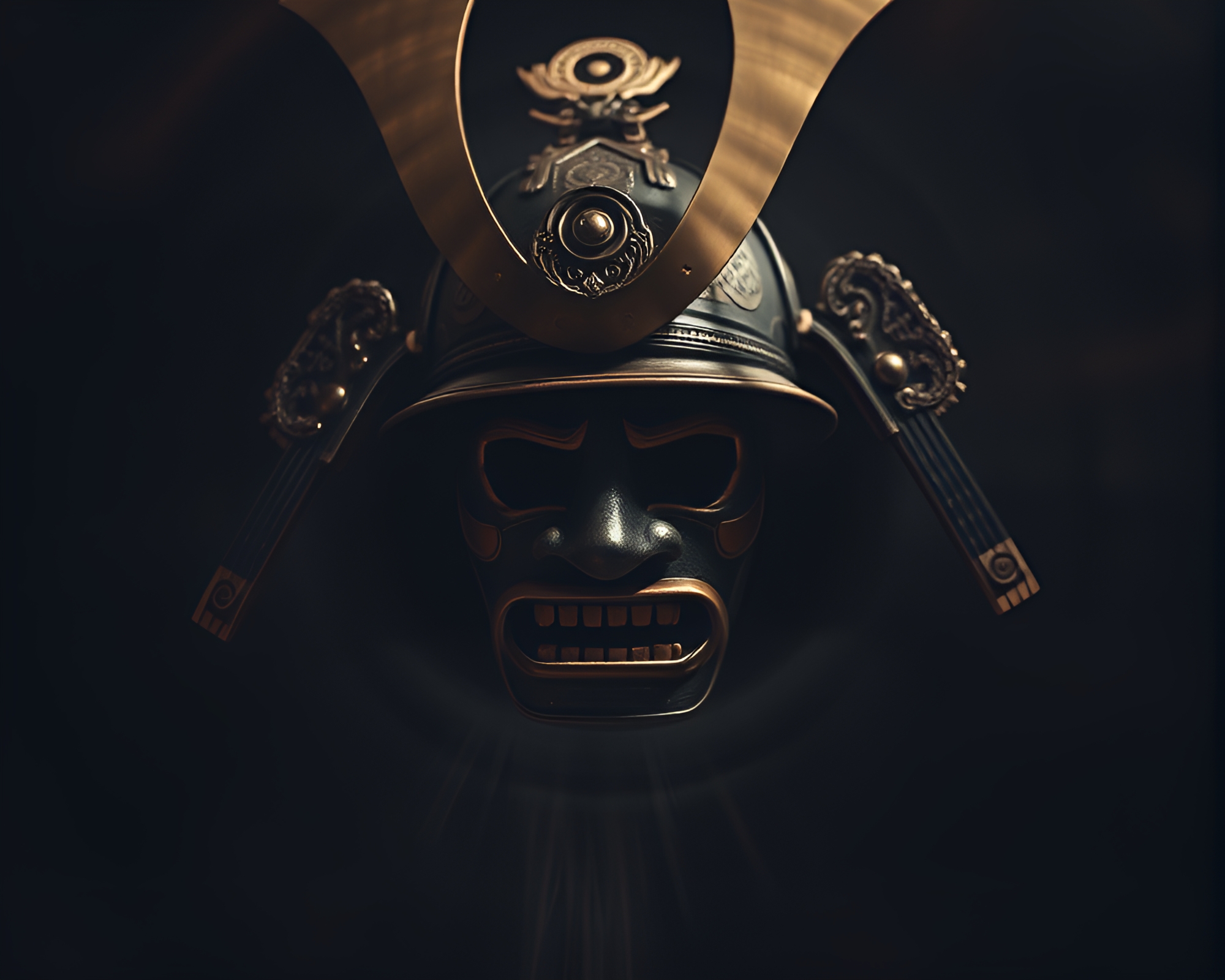 Samurai Helmet under Lens Distortion Swirl – free AI stock image