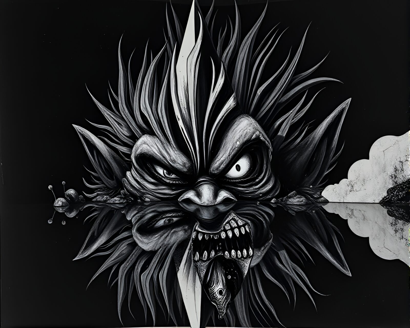 High-contrast dadaist rendition of troll in mirror shard.