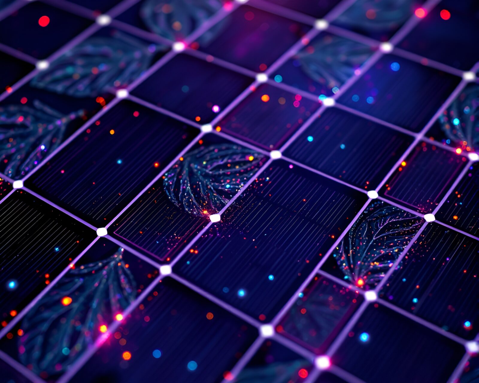 Metallic sparkle veins on retrowave solar panel array