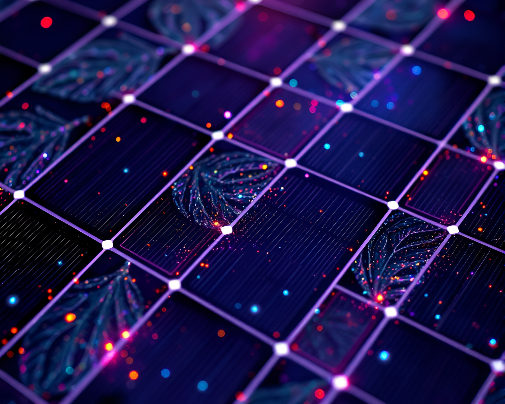 Retrowave Solar Panel Array with Leaf Vein Pattern – free AI stock image