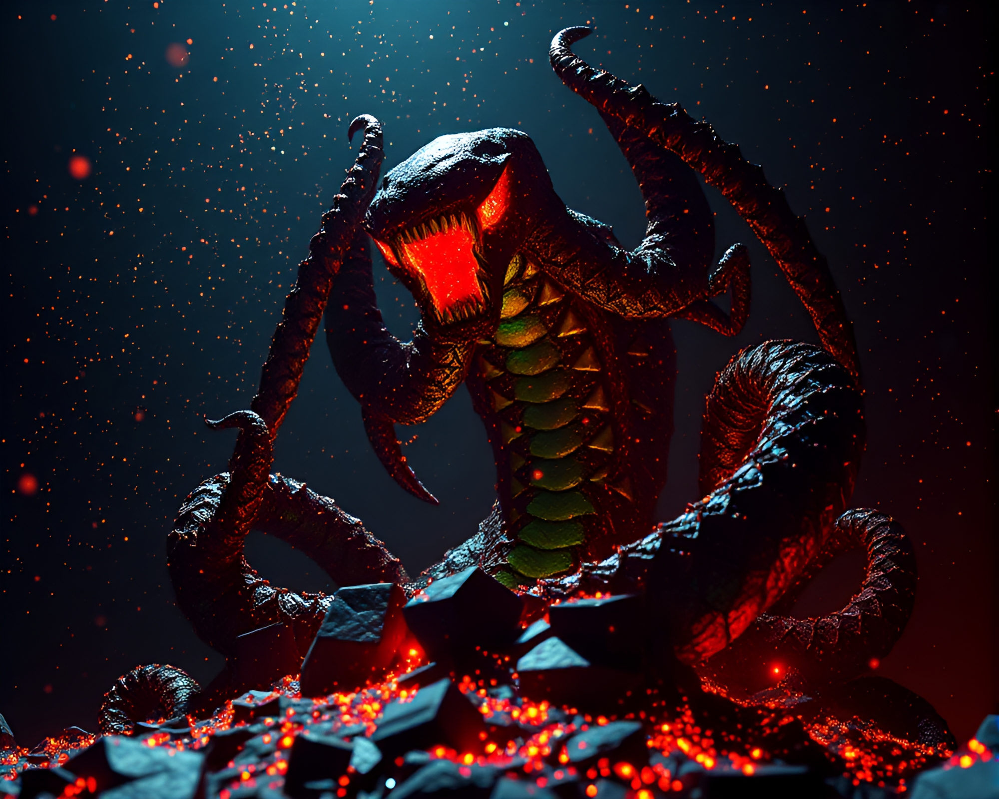 Kraken Rising: A Voxel Art Masterpiece – free AI stock image