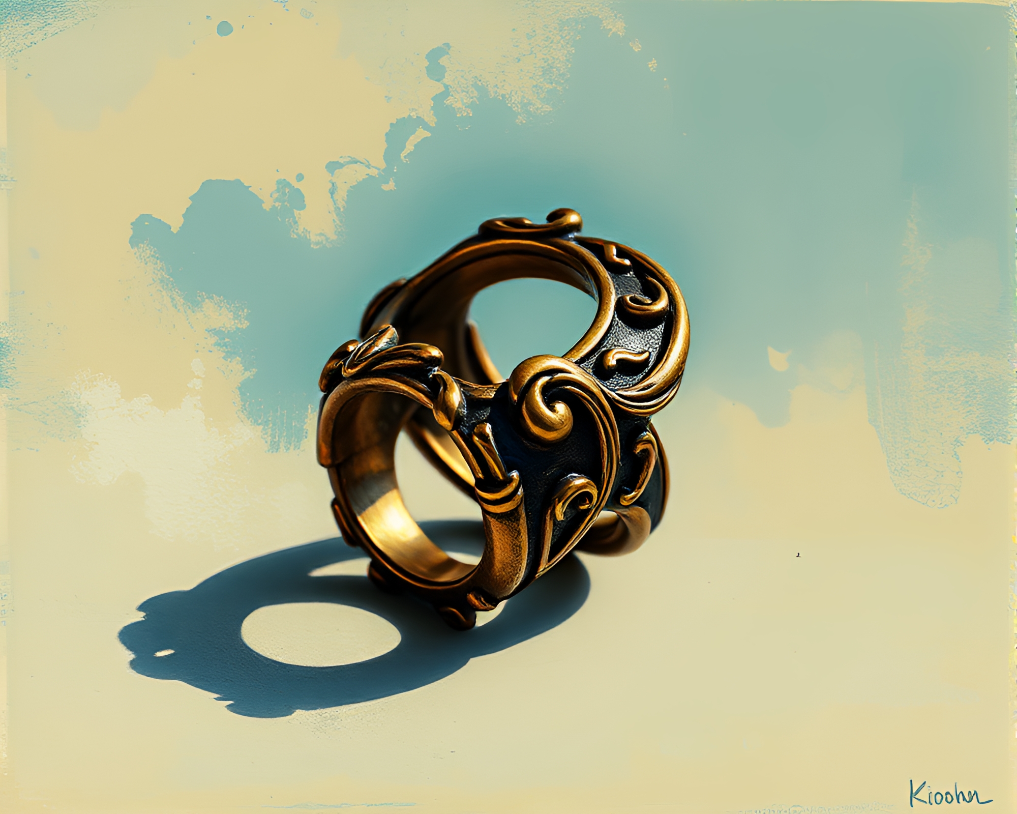 Vintage Ring with Bronze Patina in Gouache Painting – free AI stock image