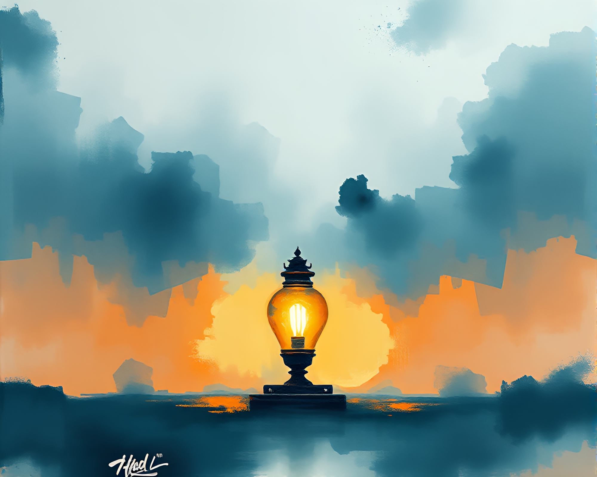 Ethereal Lamp in Acid Washed Fantasy Landscape – free AI stock image