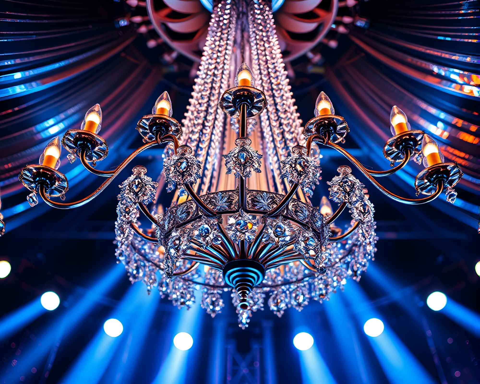 Elegant Chandelier with Silver Leaf Accents in Concert Lighting – free AI stock image
