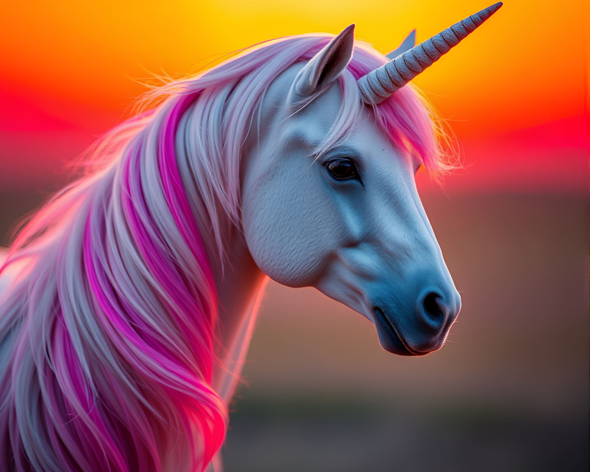 Magical Unicorn at Sunset with Chromatic Aberration – free AI stock image