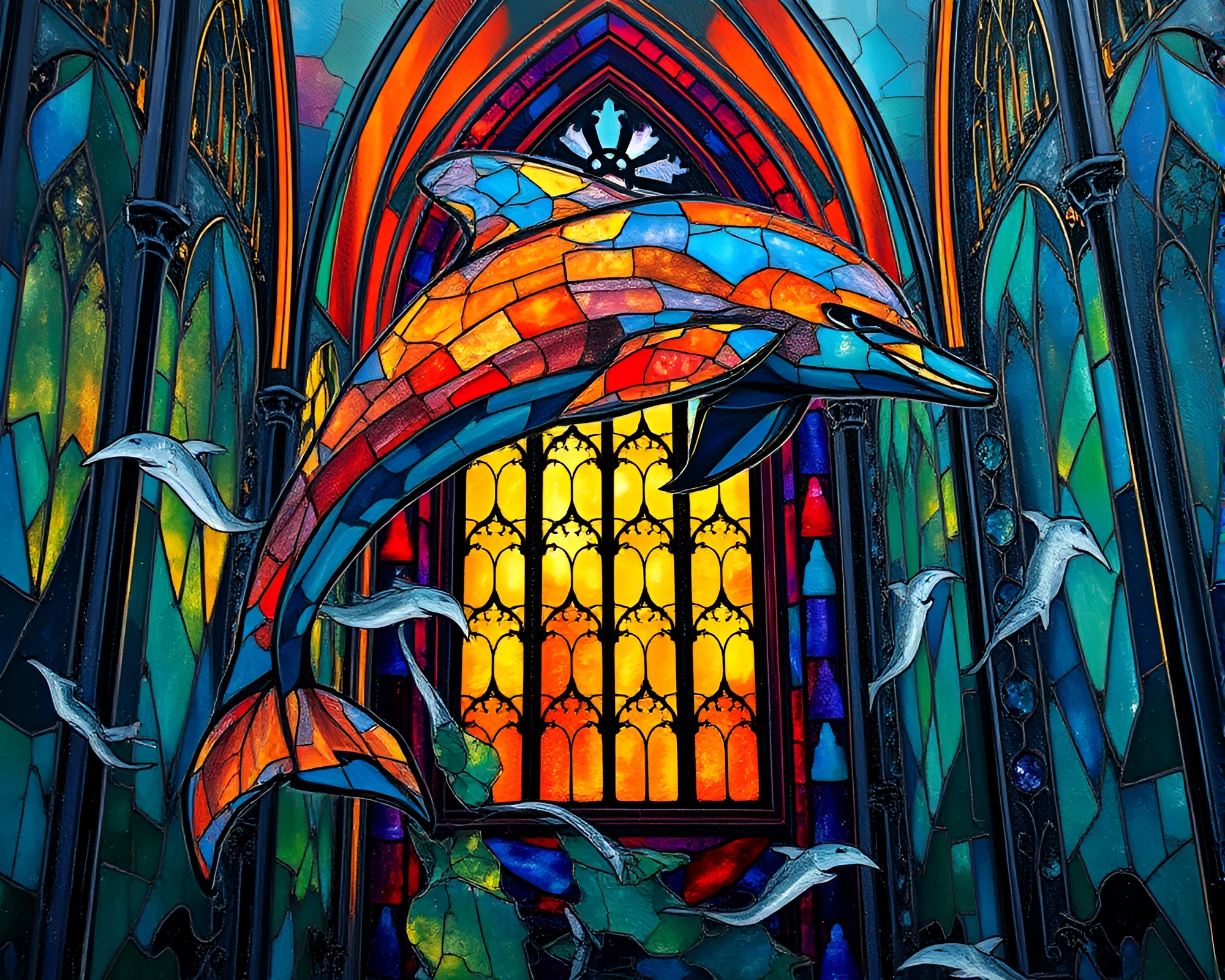 Dolphin Street Art Cathedral Impasto Composition – free AI stock image