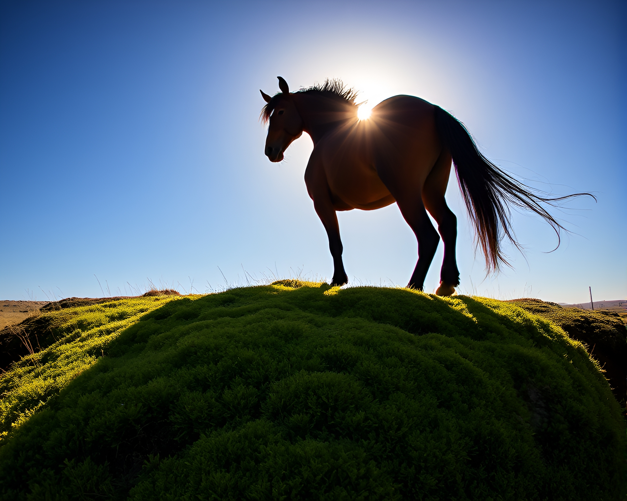 Glistening Moss Envelops Majestic Eclipse Stallion – free AI stock image