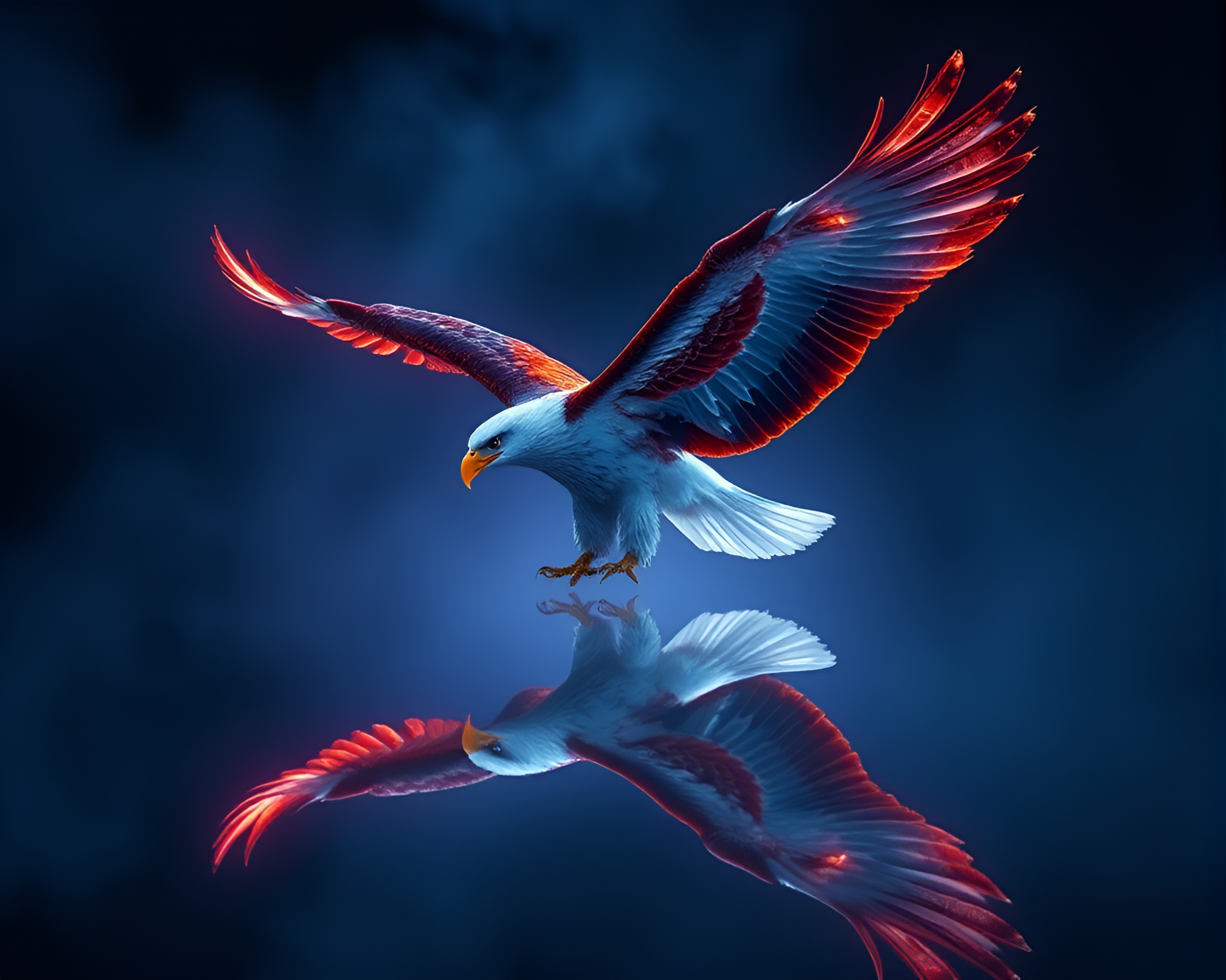 Eagle Reflections in Fluorescent Glow – free AI stock image