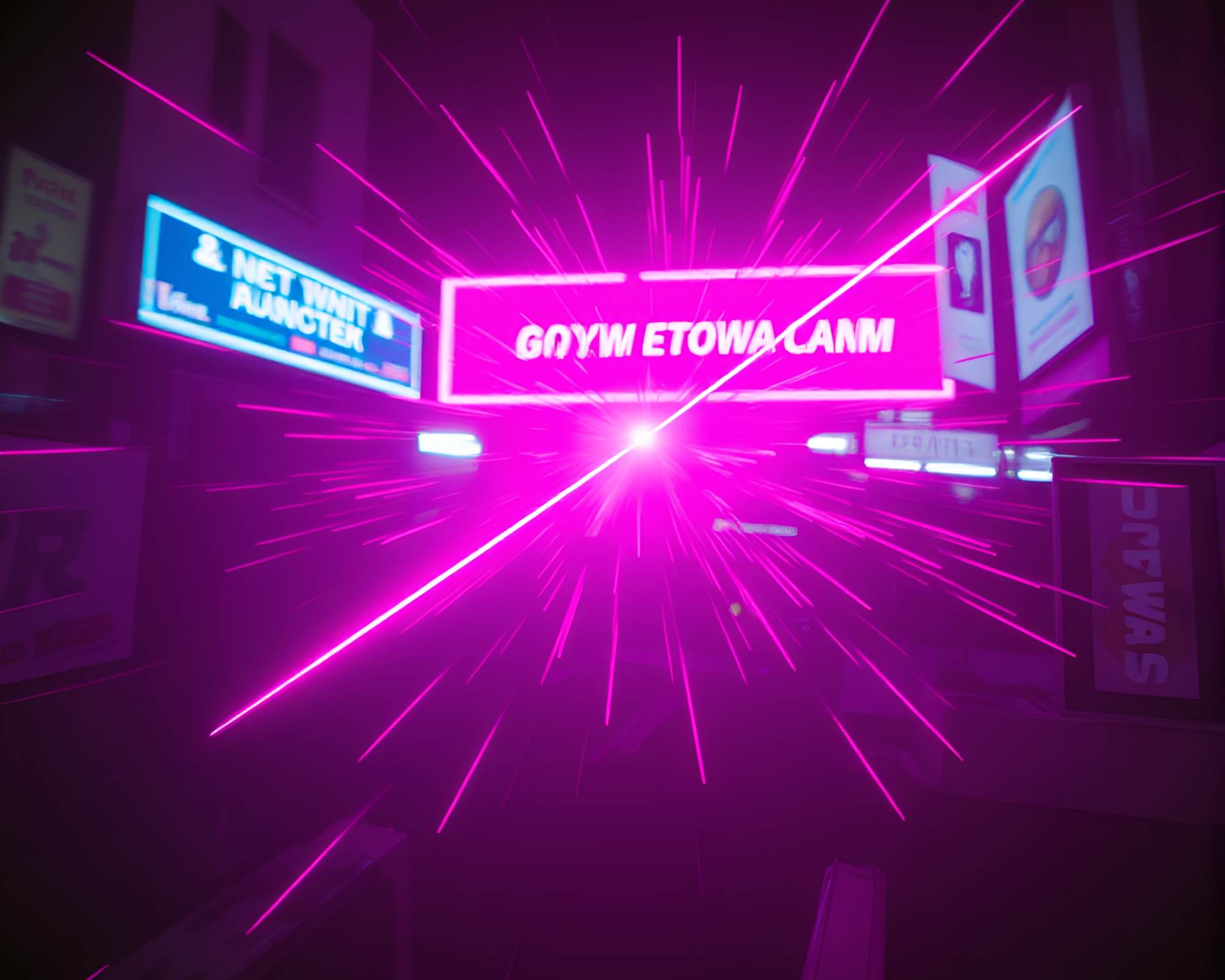 Synthwave Zoom Burst: Magenta City Lights – free AI stock image