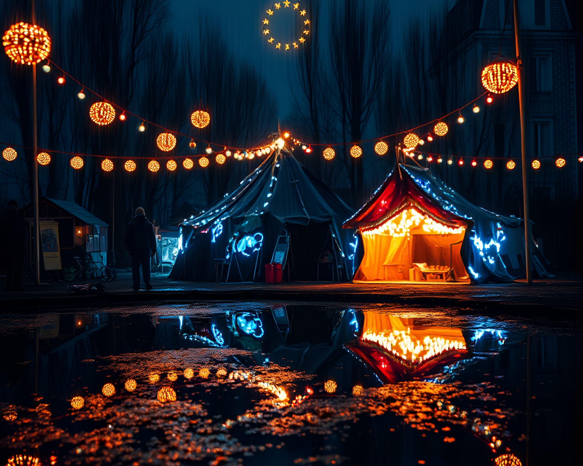 Carnival Lights Reflecting in Mud Hut Mirror Fragment – free AI stock image