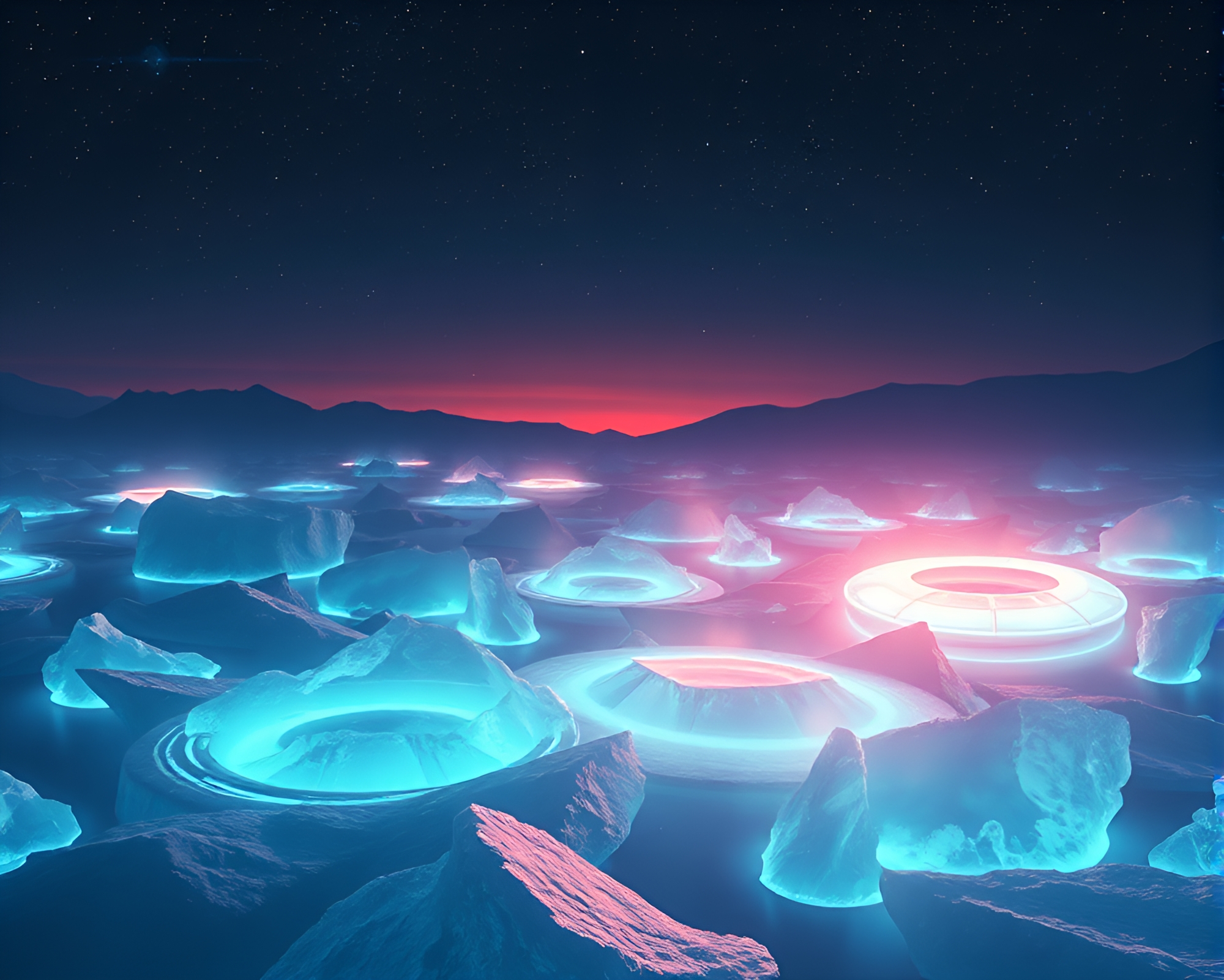 Glacial Manga Scene with Bioluminescent Smoke Rings – free AI stock image