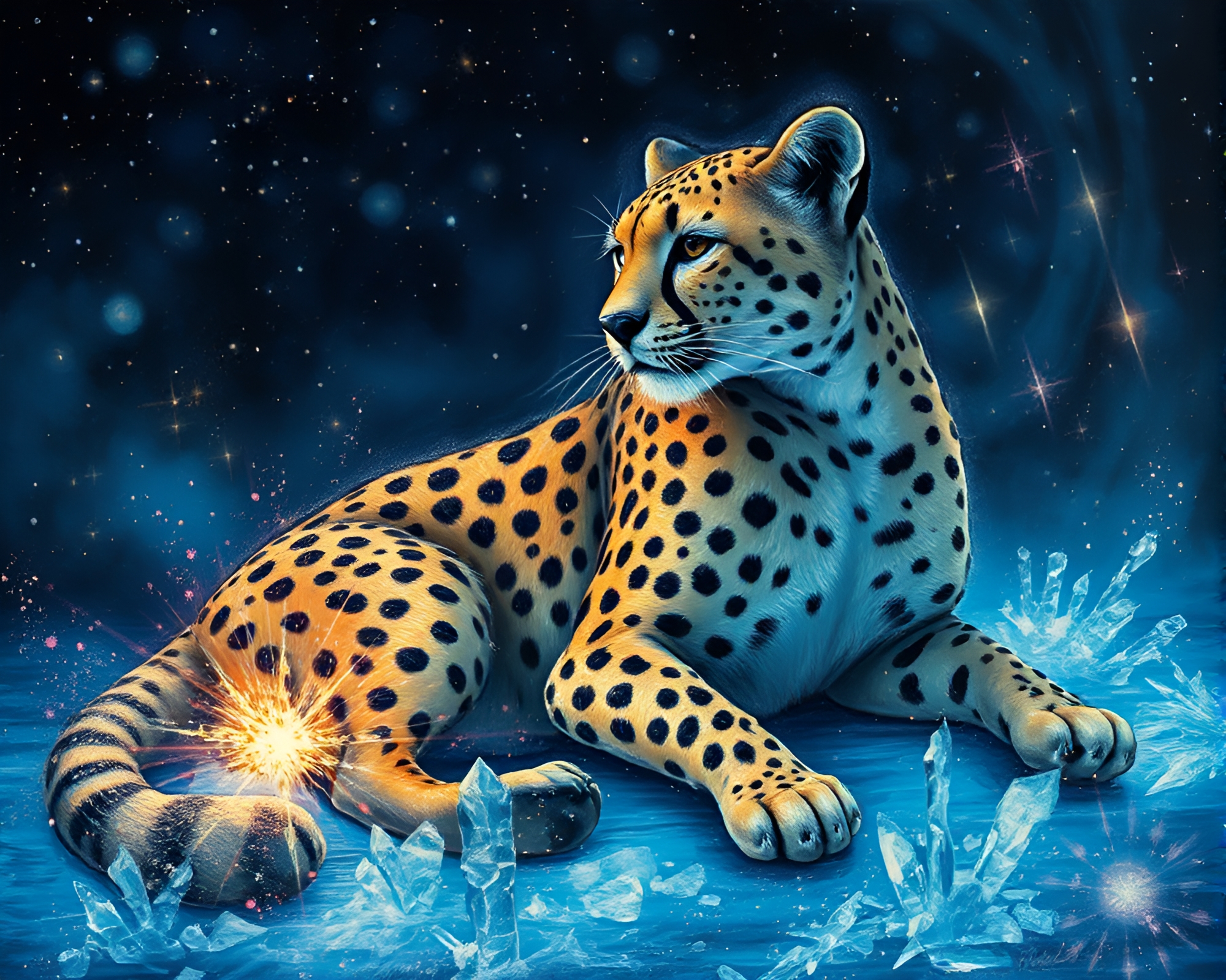 Glowing Cheetah Sorcery With Ice Crystal Compositions – free AI stock image