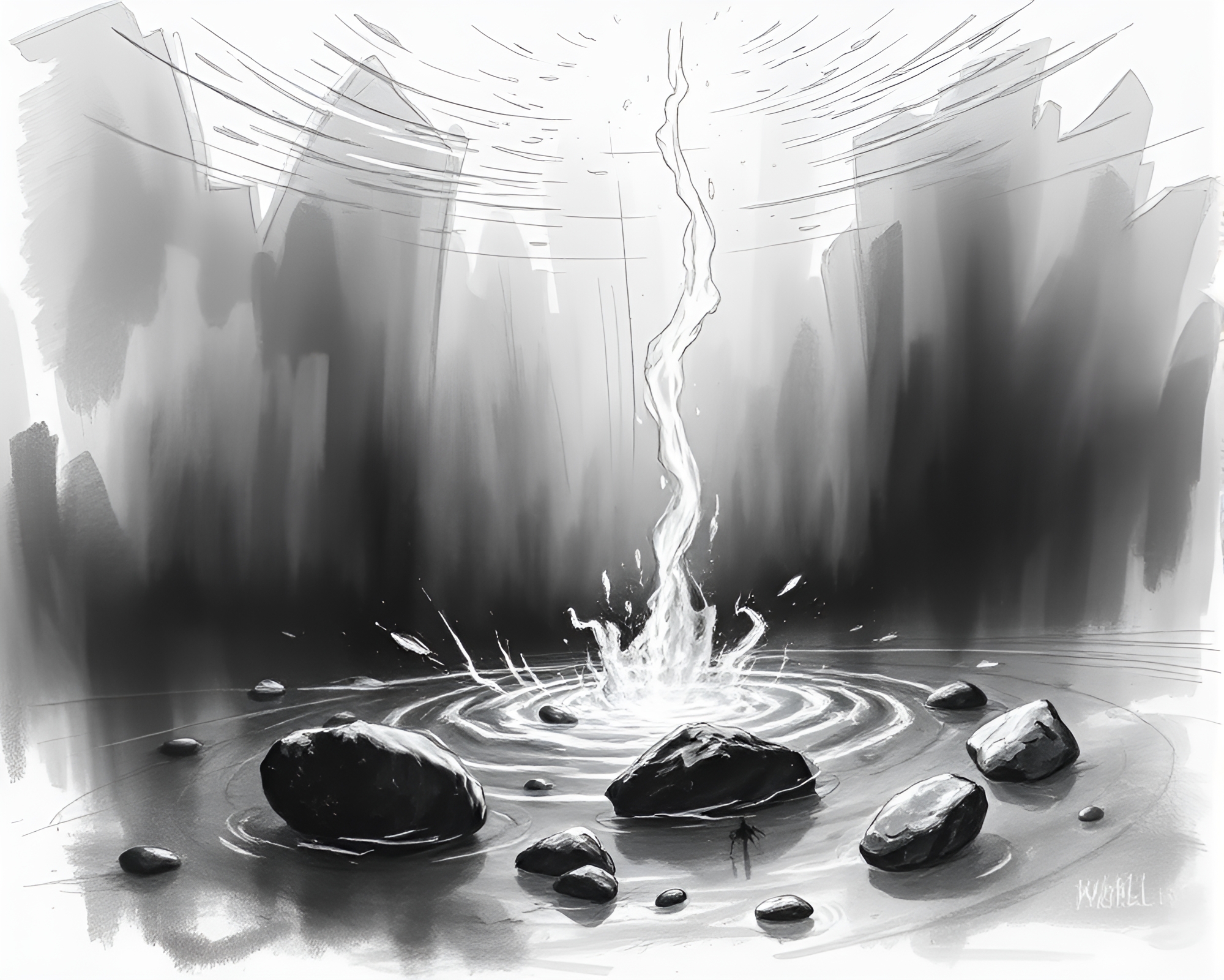 Submersible Sorcery: Charcoal Sketch Underwater Fantasy Glow – free AI stock image