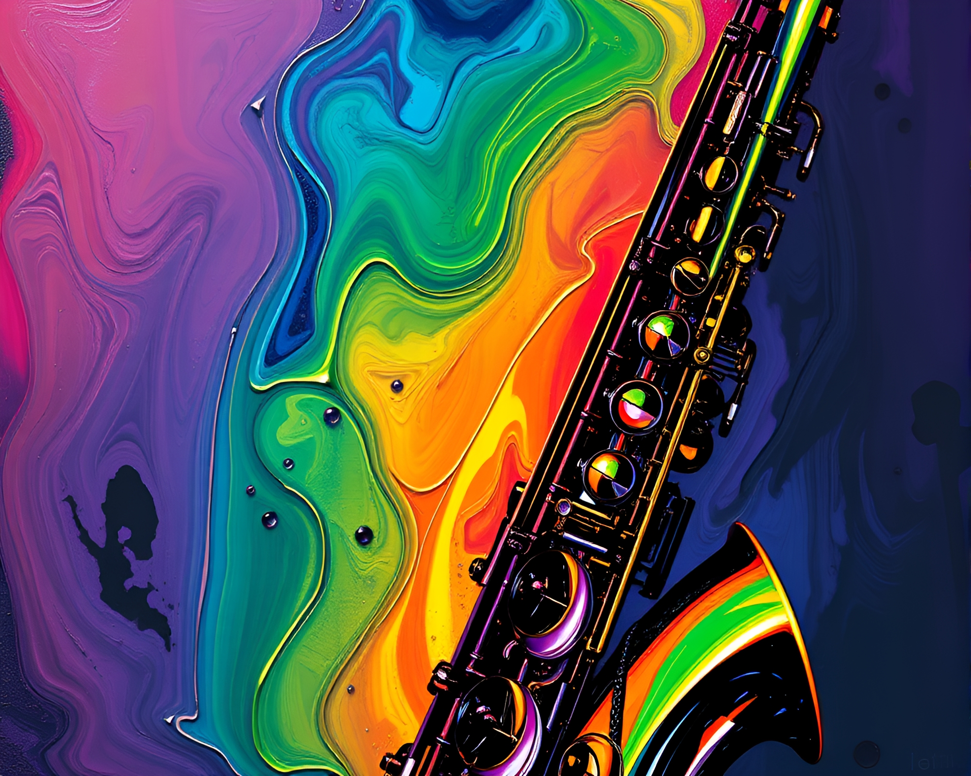 Saxophone Serenade under Oil Slick Rainbow – free AI stock image