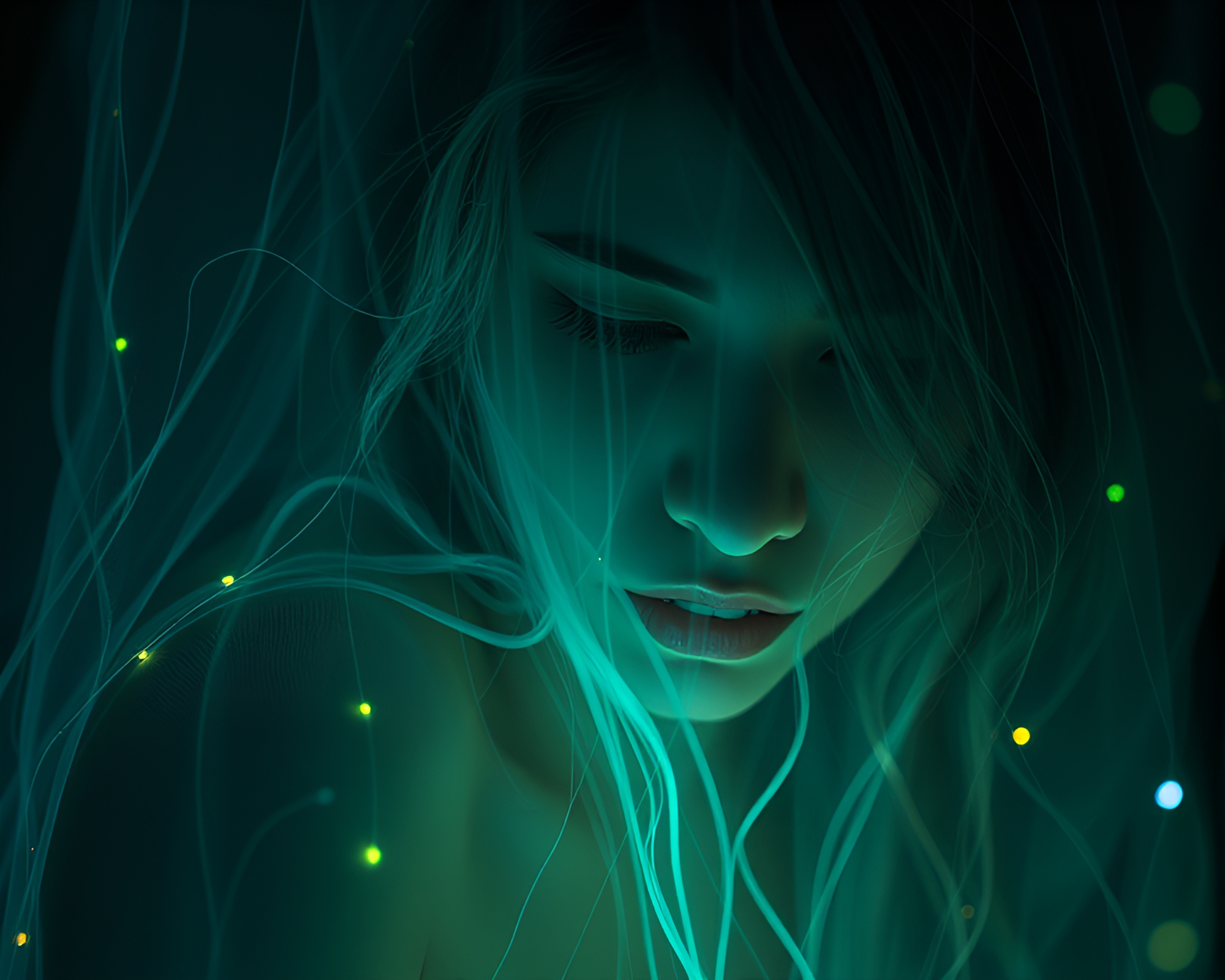 Nymph of Fiber Optics in Faded Denim Glow – free AI stock image