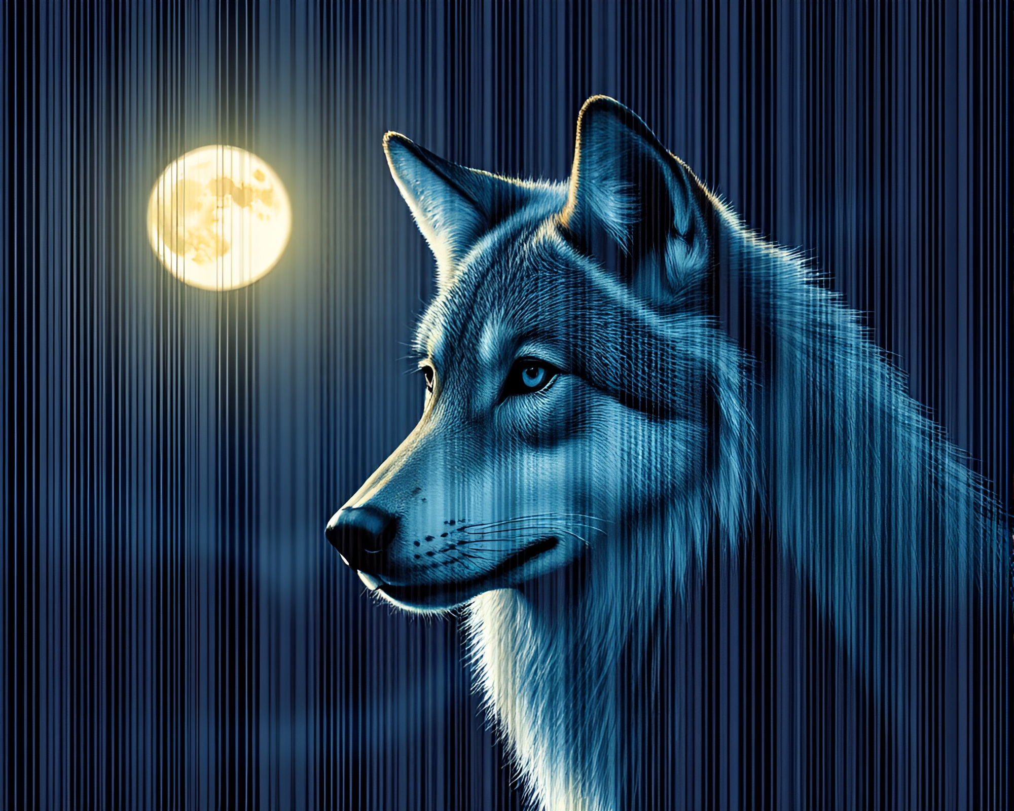 Moonlit Wolf in Barcode Stripe Kaleidoscope – free AI stock image