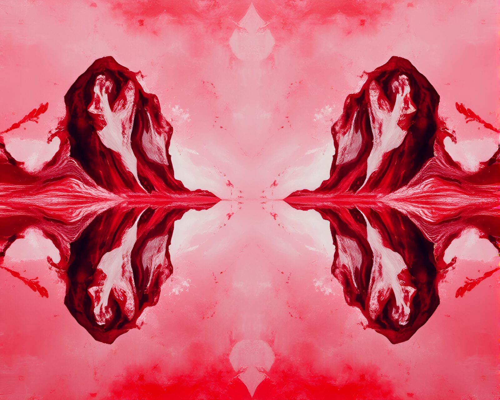 Matte painting of mirror symmetry in deep red tones